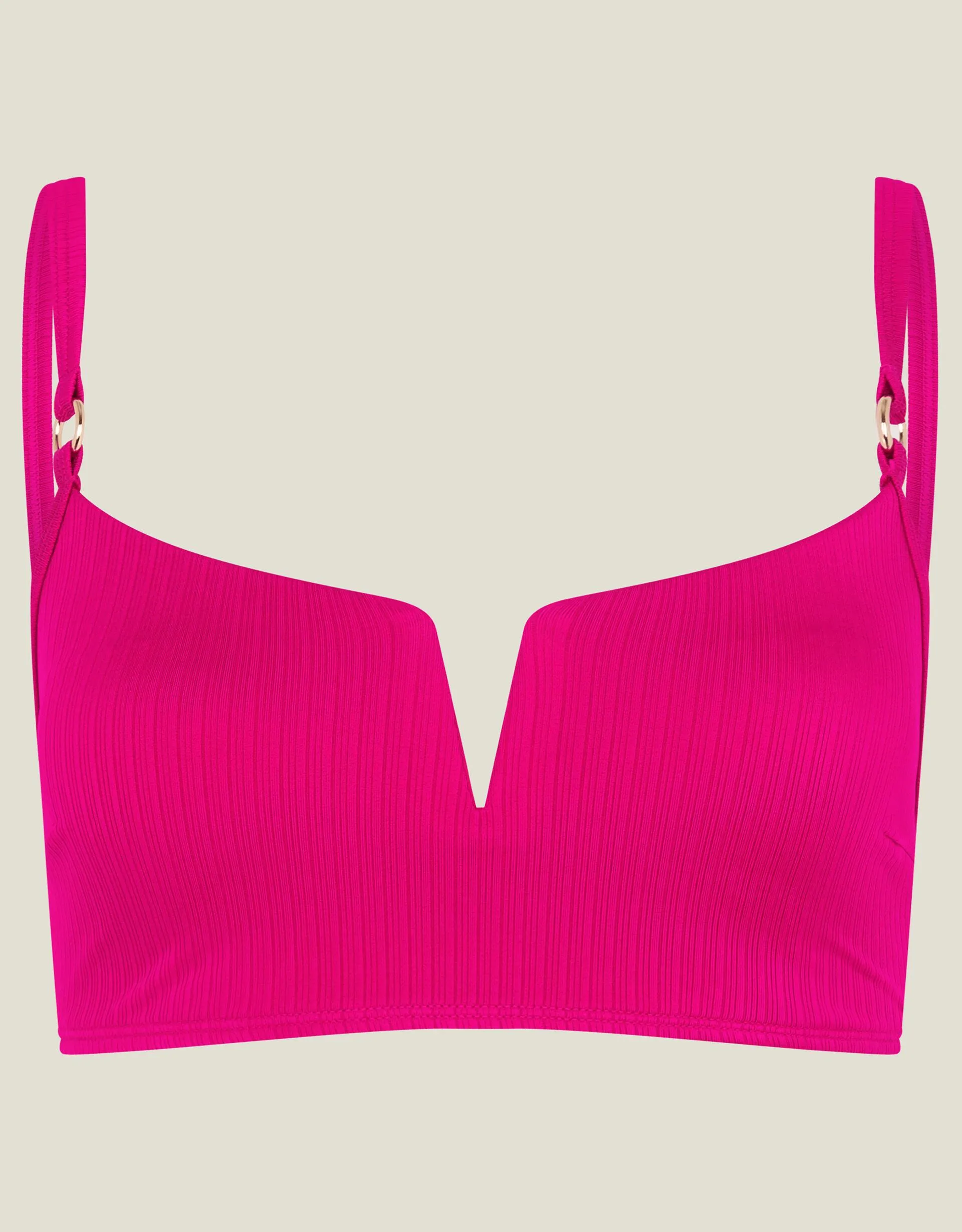 Ribbed V-Neck Crop Bikini Top Pink