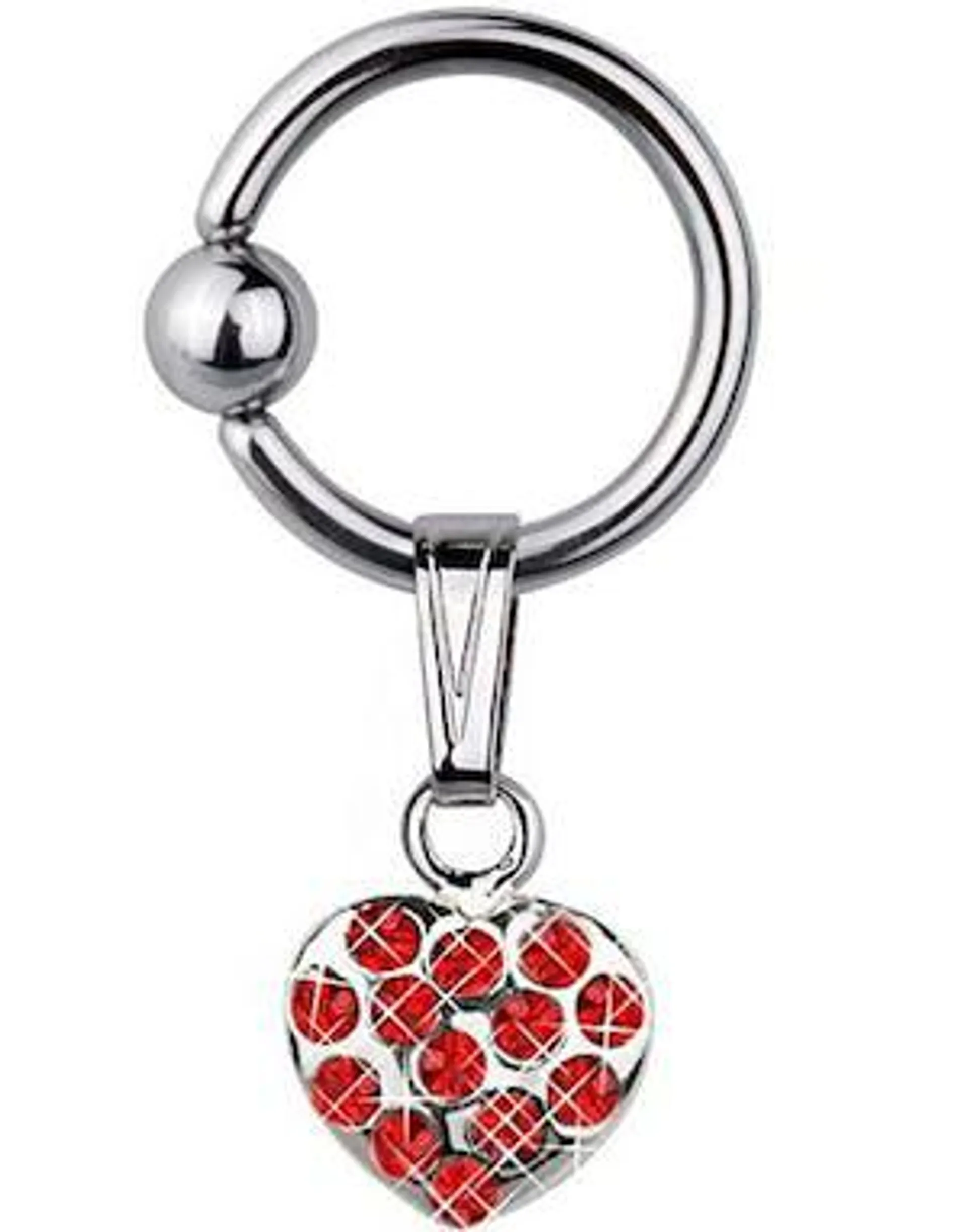 Heart With Red Stones - 1.6 x 10 mm BCR Piercing