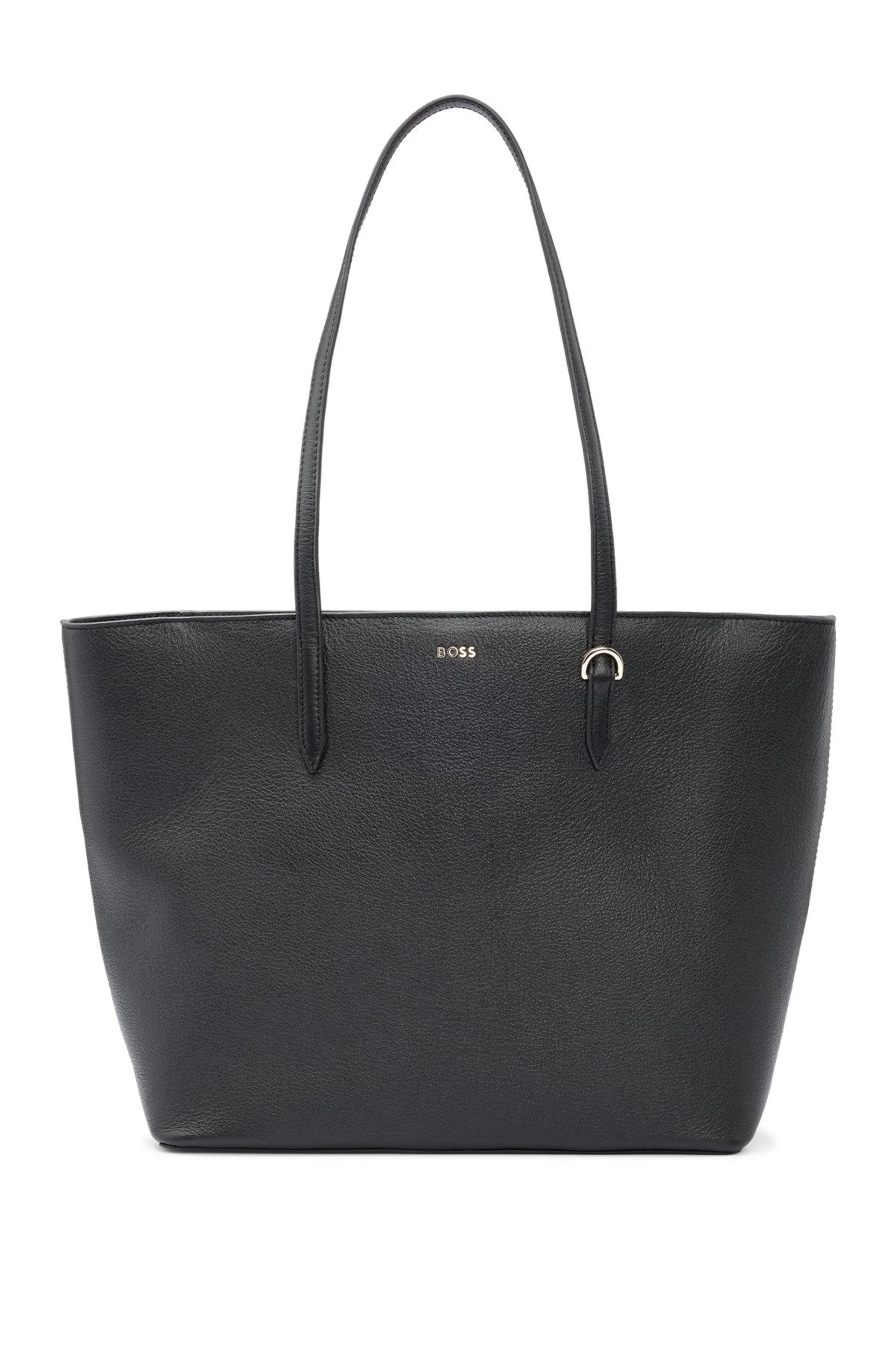 Pebbled-leather shopper bag with logo lettering