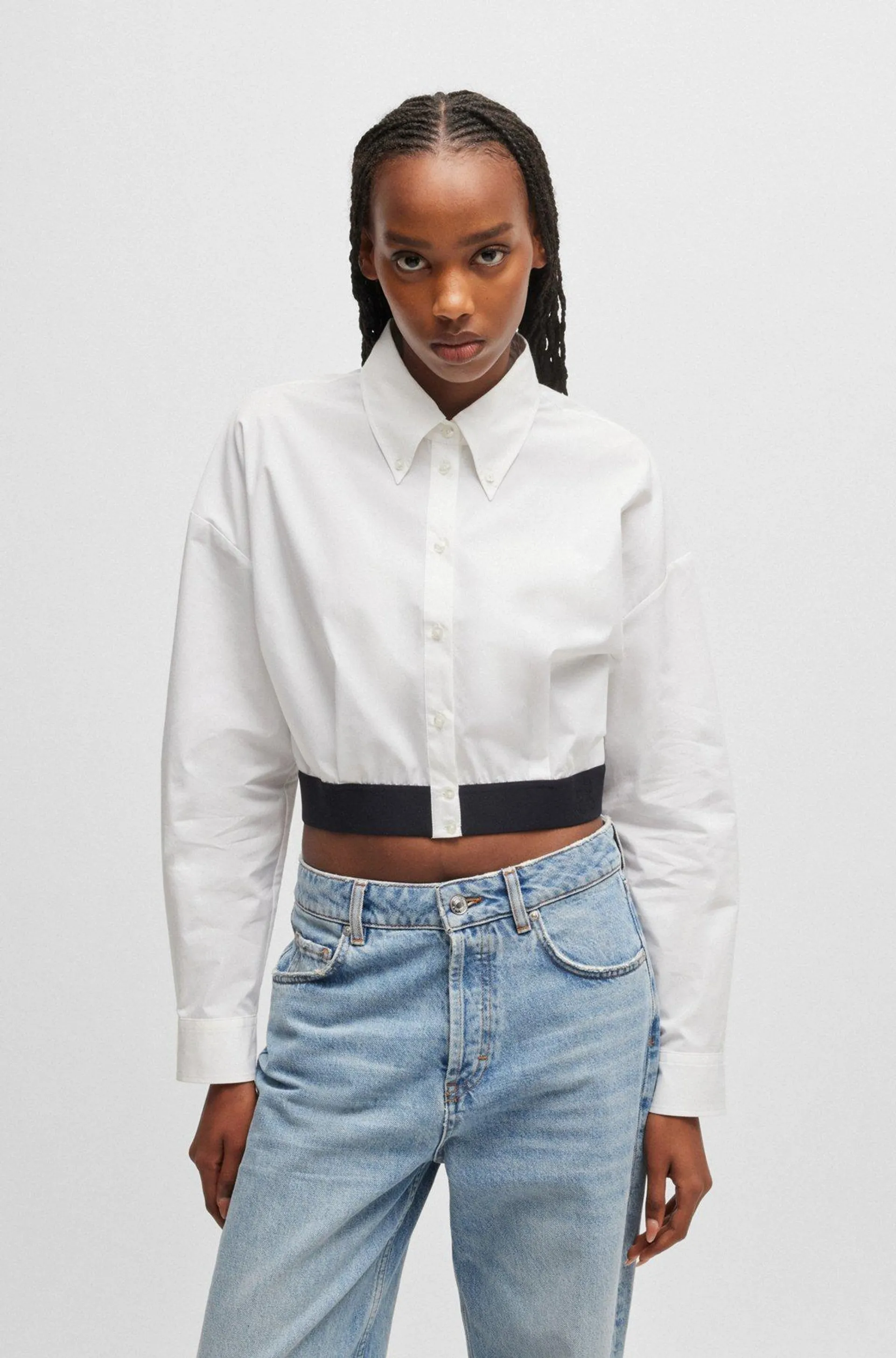 Relaxed-fit blouse with contrast branded waistband