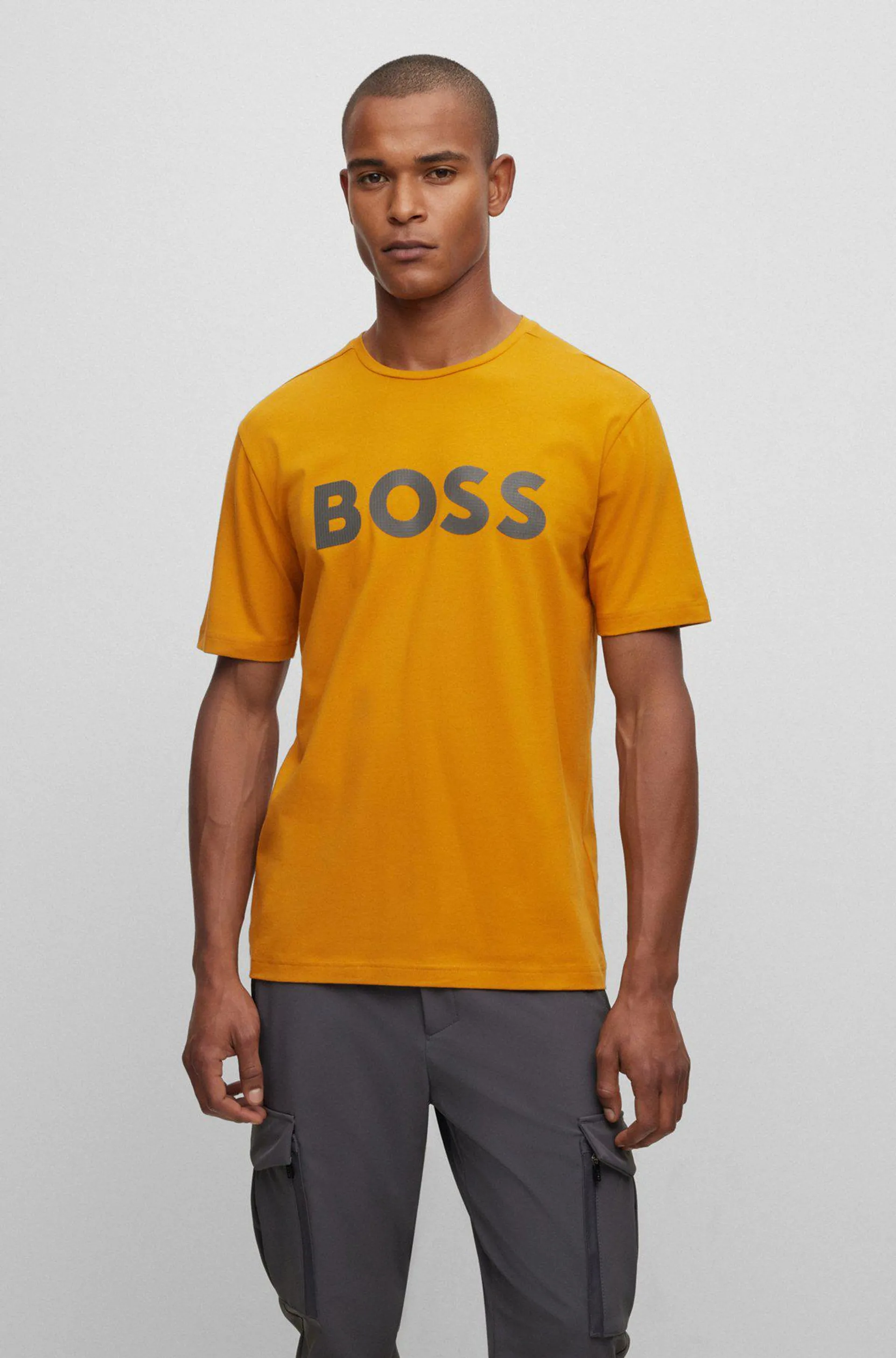 Stretch-cotton T-shirt with decorative reflective logo