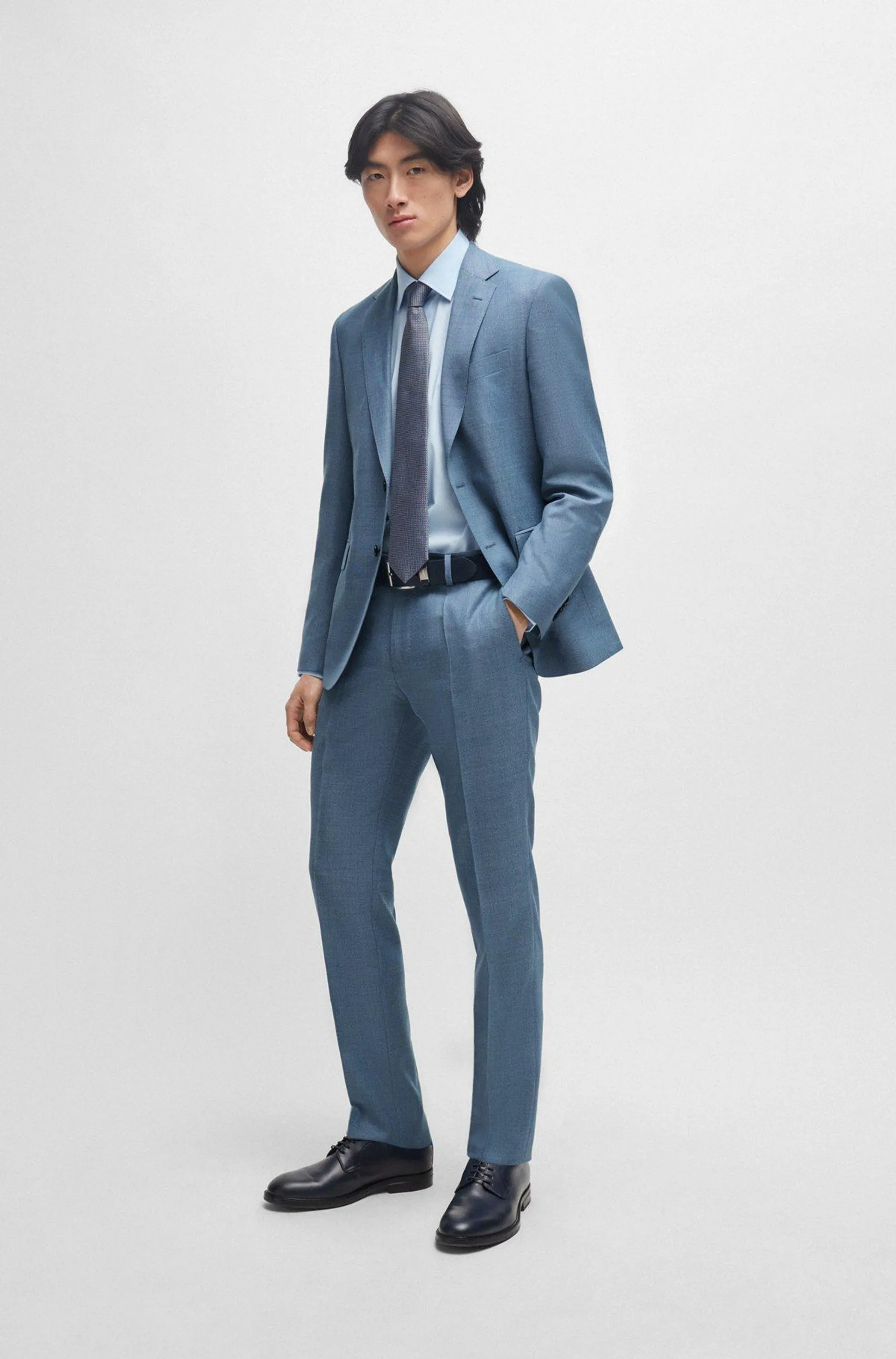 Regular-fit suit in micro-patterned virgin wool