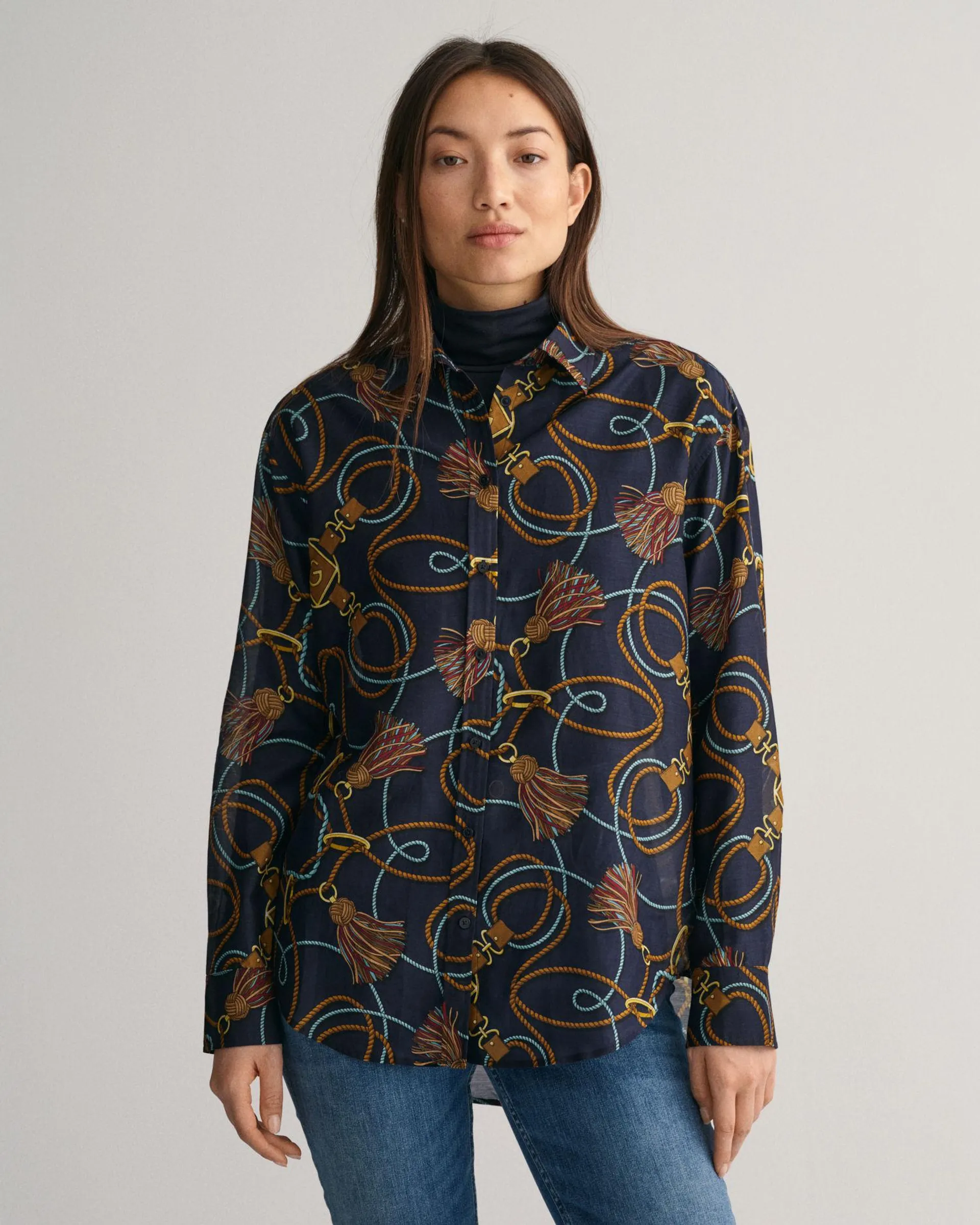 Relaxed Fit Rope Print Bomullssilkeskjorte
