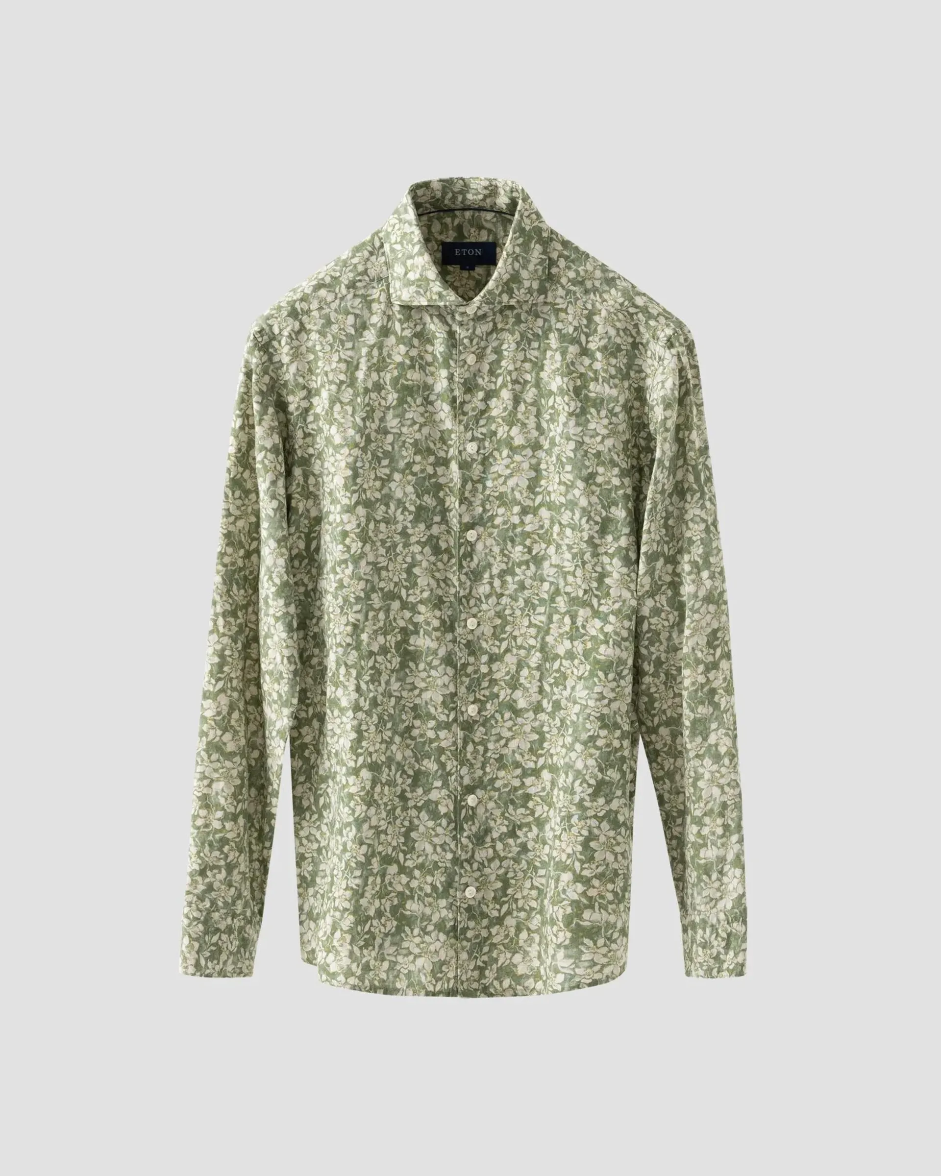 Green Floral Print Linen Shirt