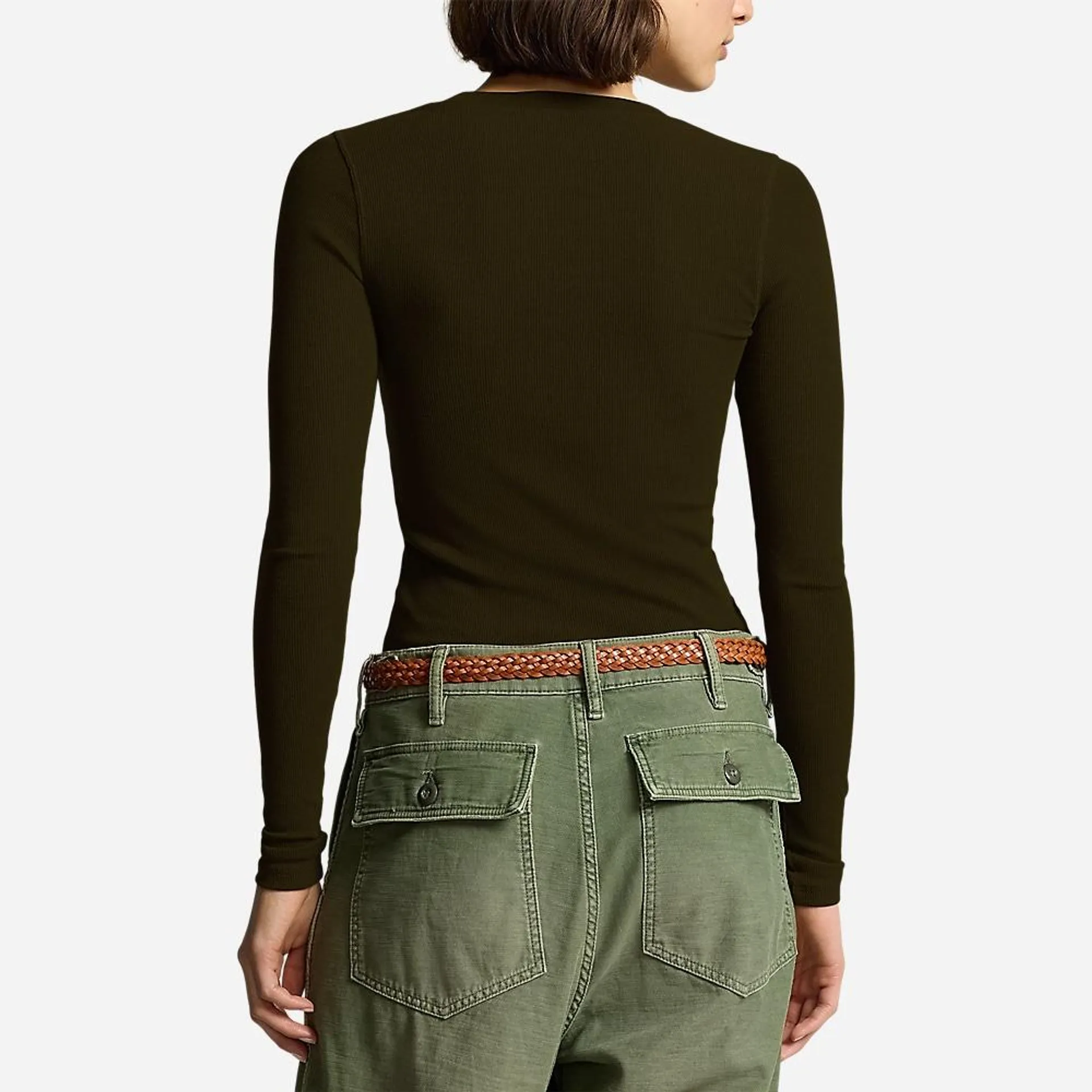 Ribbed Scoopneck Long-Sleeve Top - Dark Loden