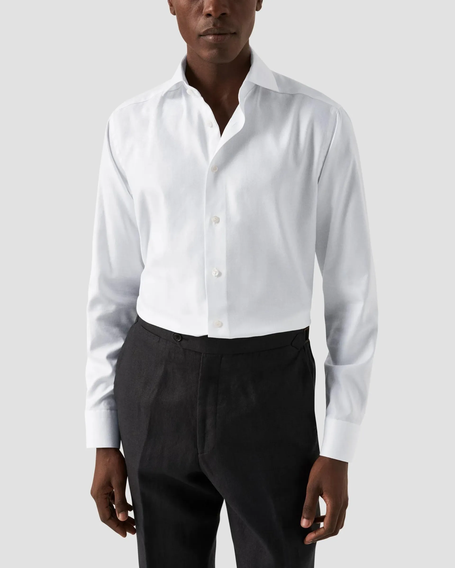 White Melange Semi Solid Fine Twill Shirt