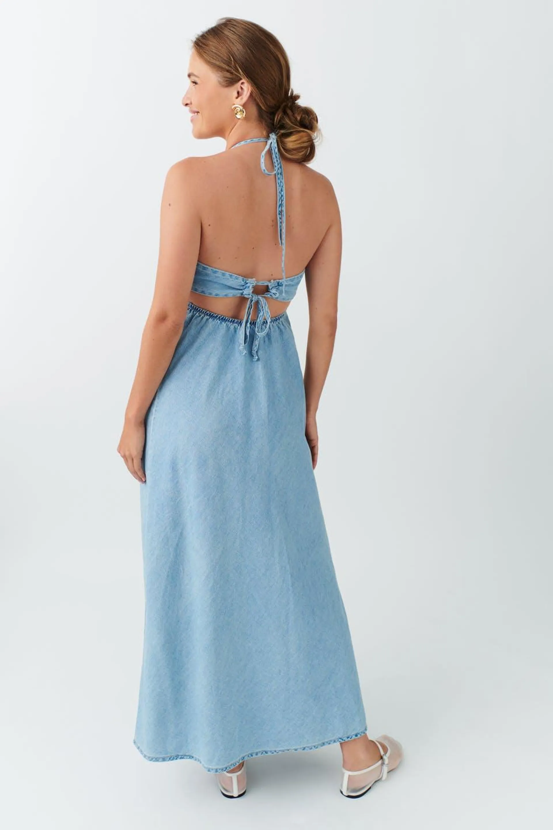 Open back denim dress