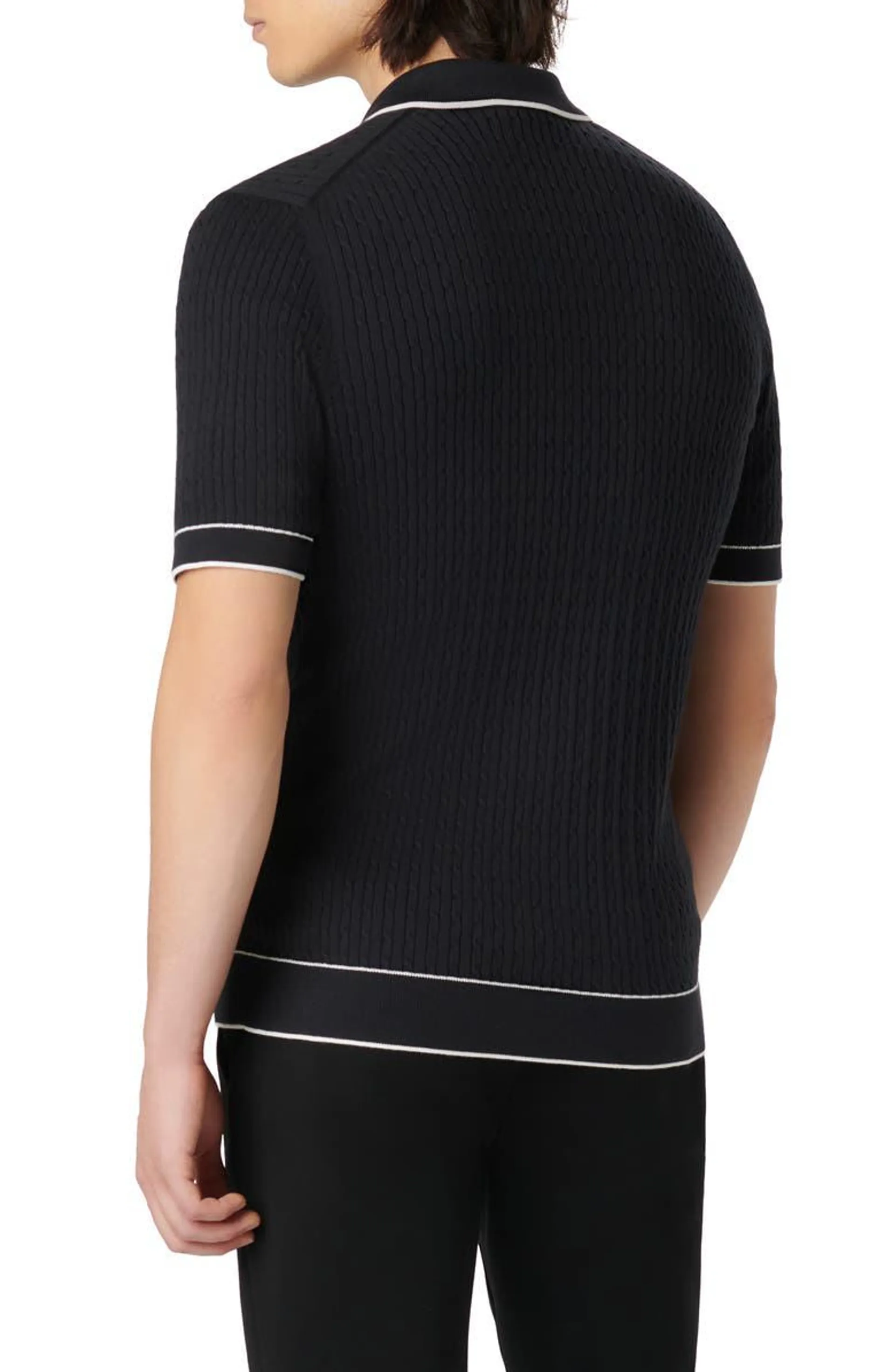 Tipped Rib Cable Stitch Polo Sweater