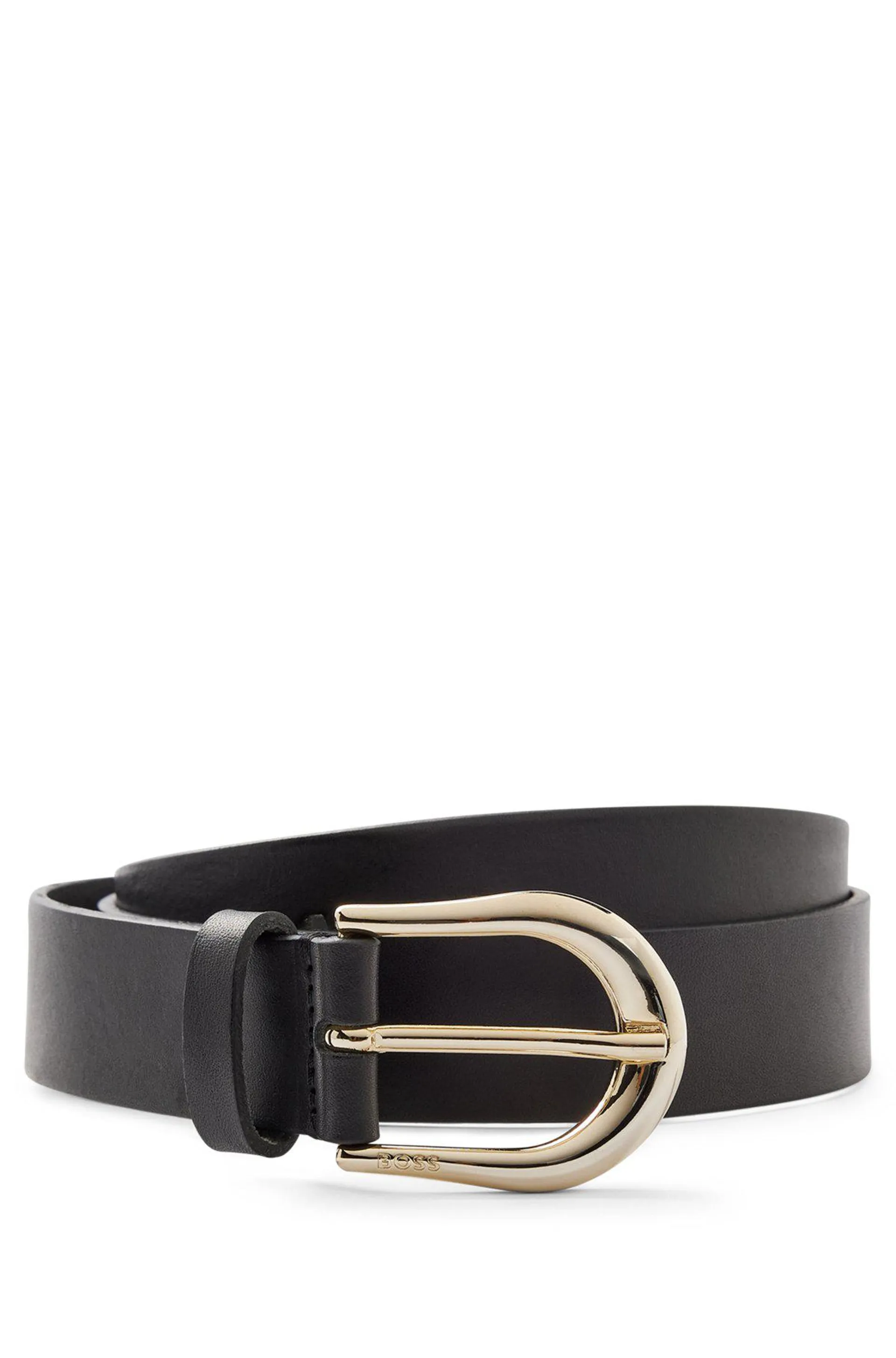 Italian-leather belt with rounded buckle