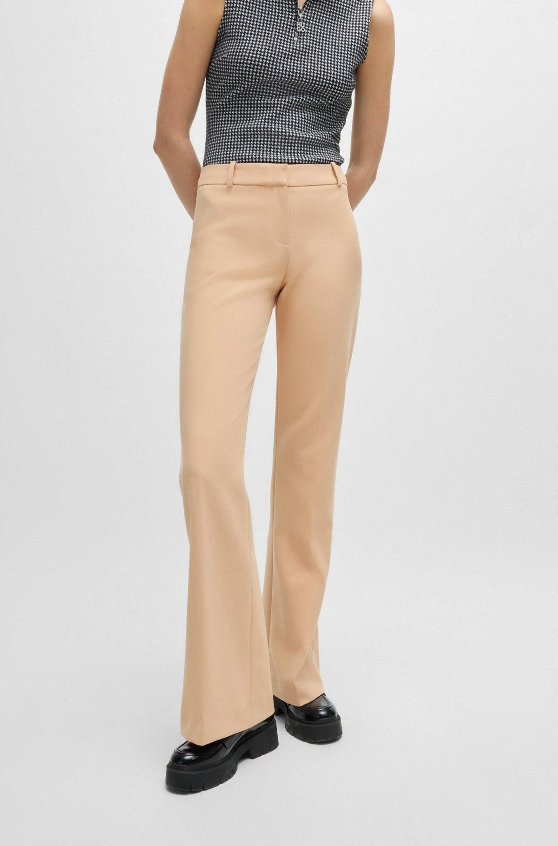 Regular-fit trousers in stretch fabric with bootcut leg