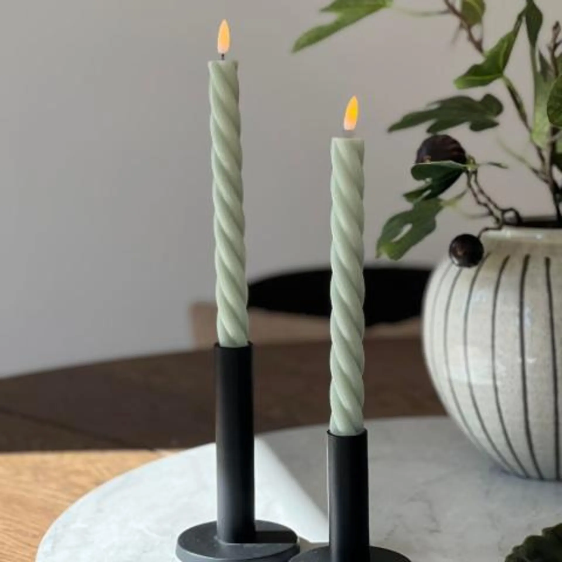 Tvinnet kronelys LED Grønn 2 pk.