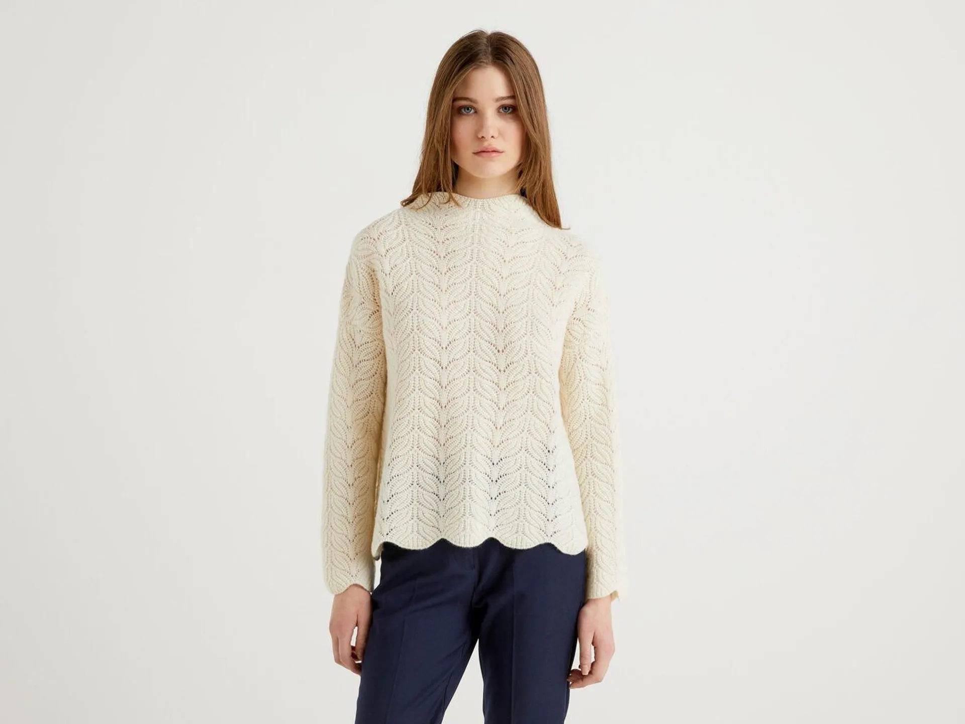 Benetton Open-knit Blonder Gensere Dame Pisket Krem Hvite | Norge-9061538