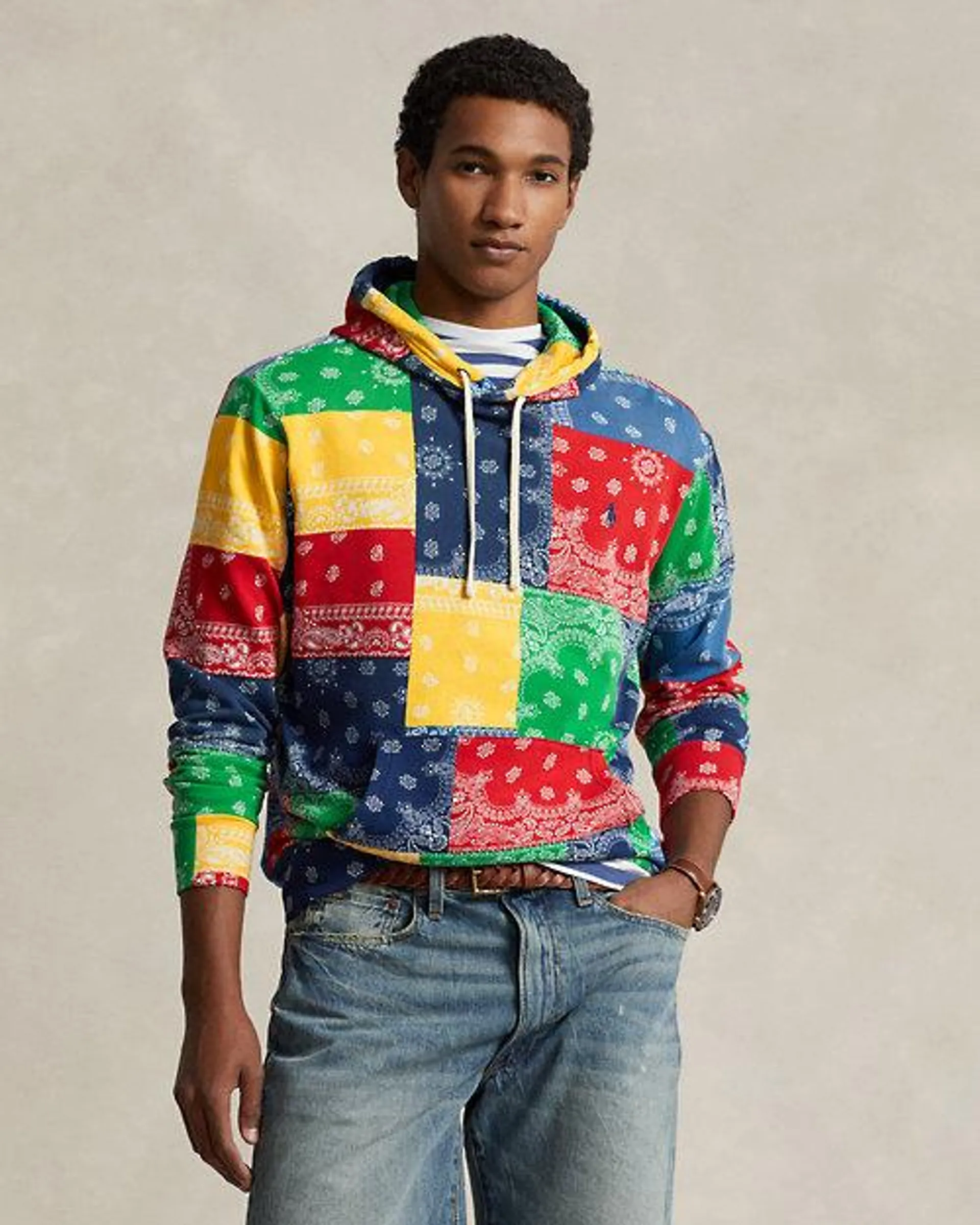 Patchwork-Print Spa Terry Hoodie