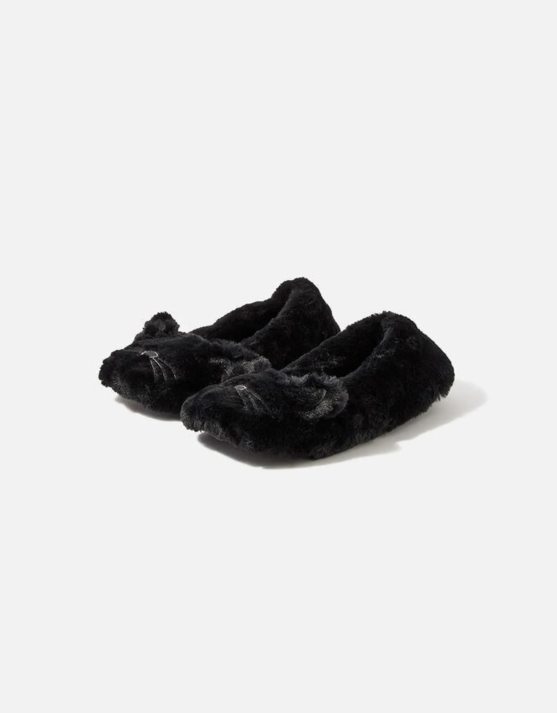 Furry Cat Ballerina Slippers Black