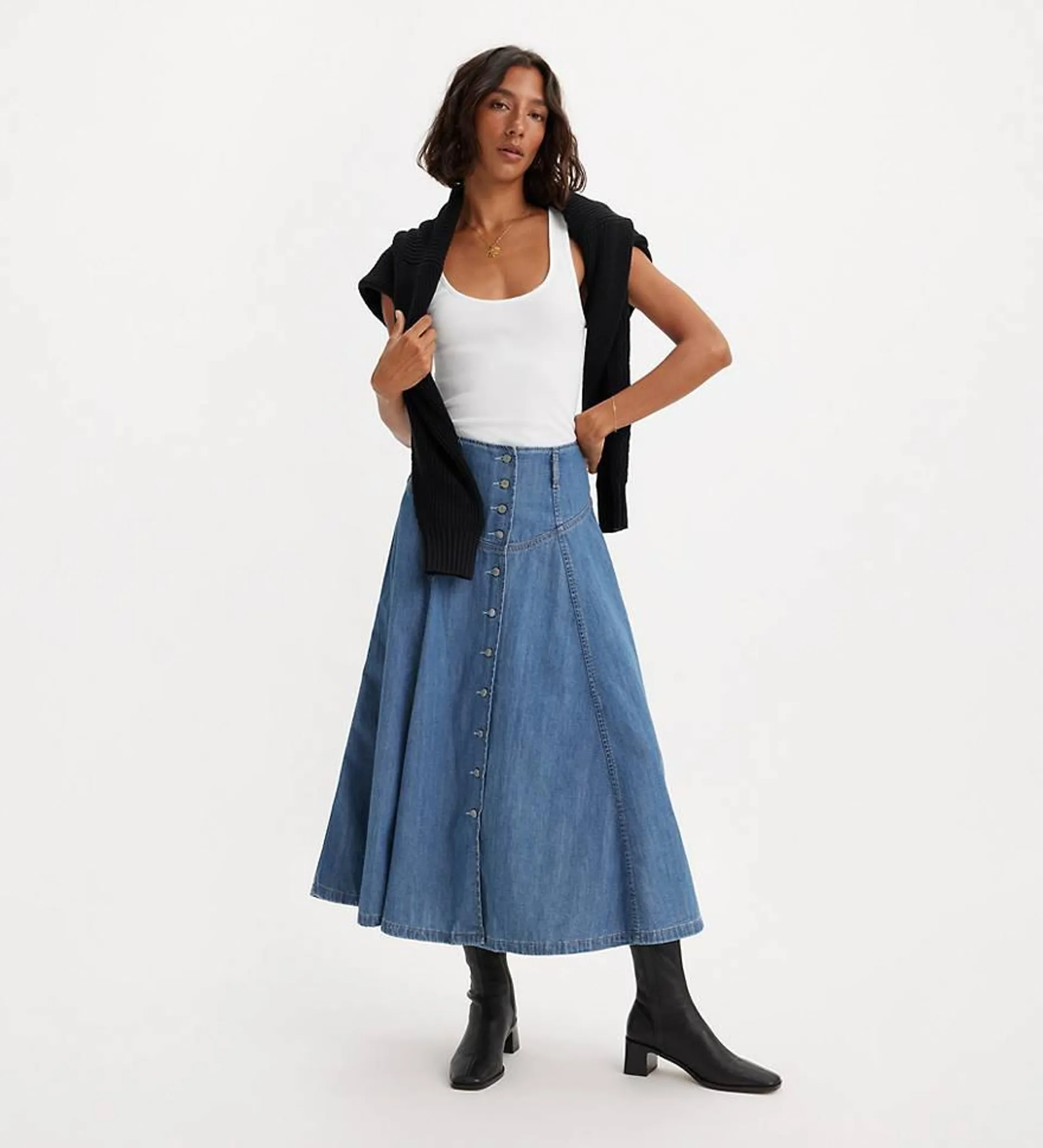 Button-front Circle Lightweight Skirt