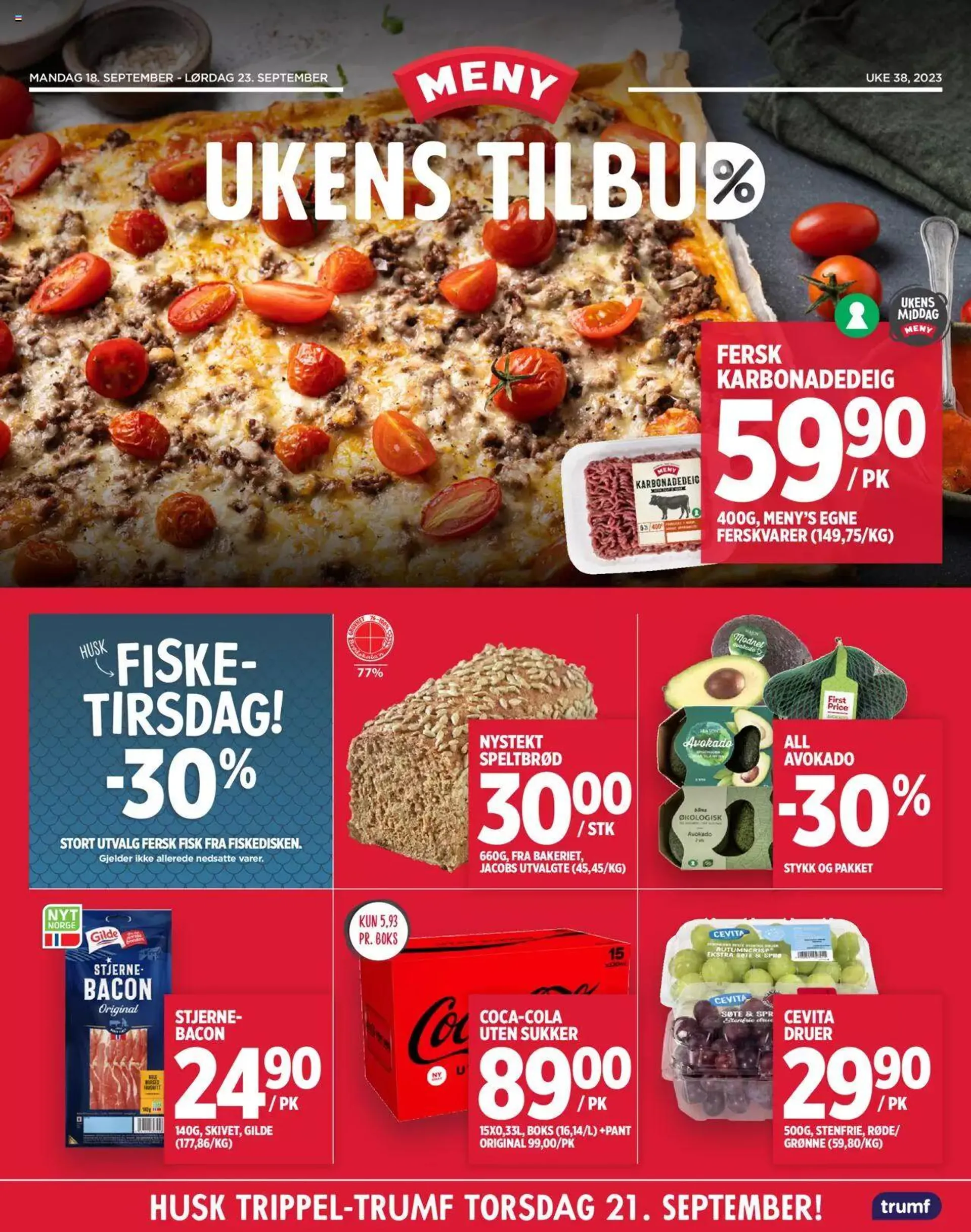 Meny kundeavis fra 18. september til 23. september 2023 - kundeavisside 1
