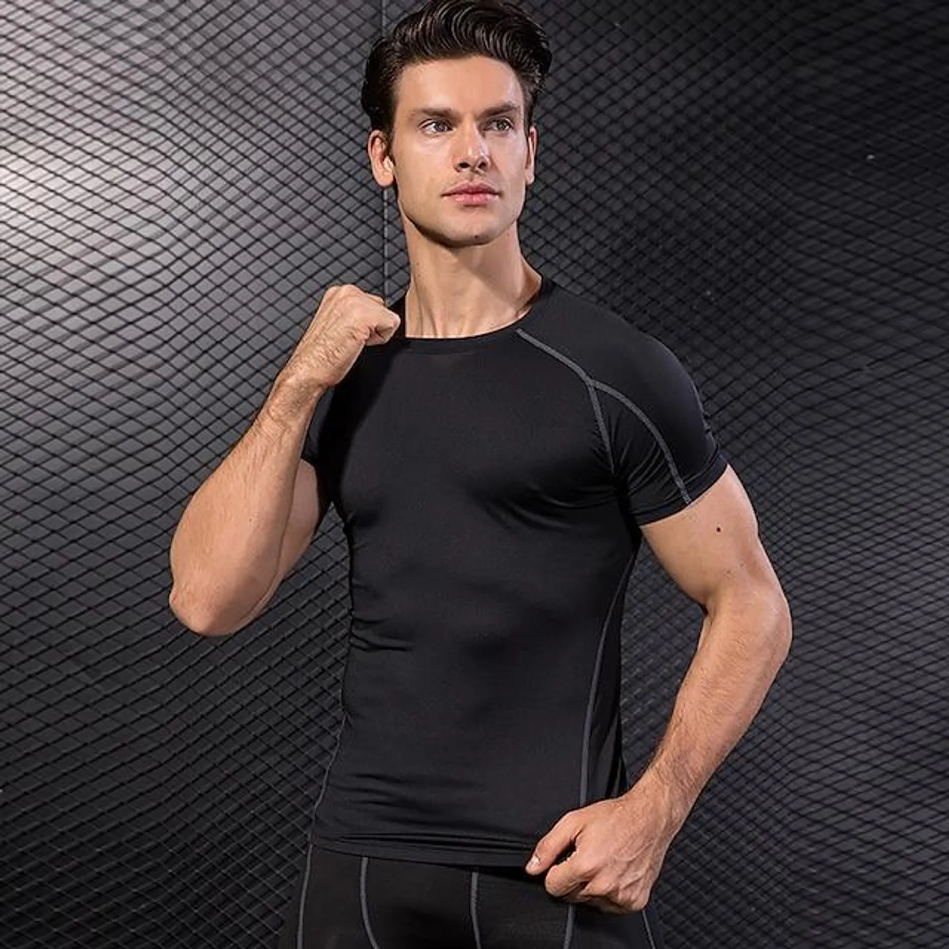 Arsuxeo Men's Compression Shirt Running Shirt Short Sleeve Tee Tshirt Breathable Quick Dry Lightweight Fitness Gym Workout Running Sportswear Activewear Black White Dark Navy