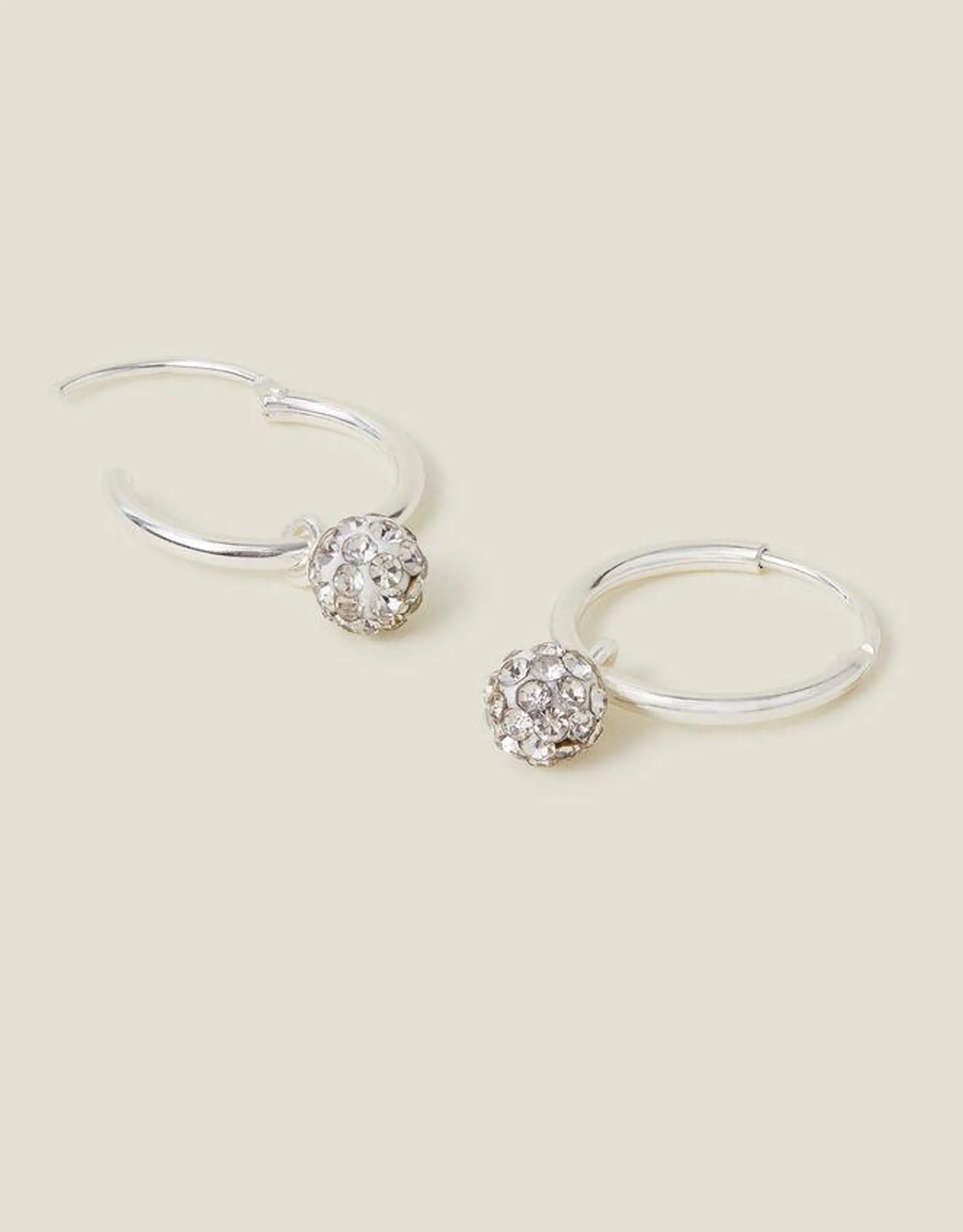 Sterling Silver-Plated Sparkle Drop Hoops