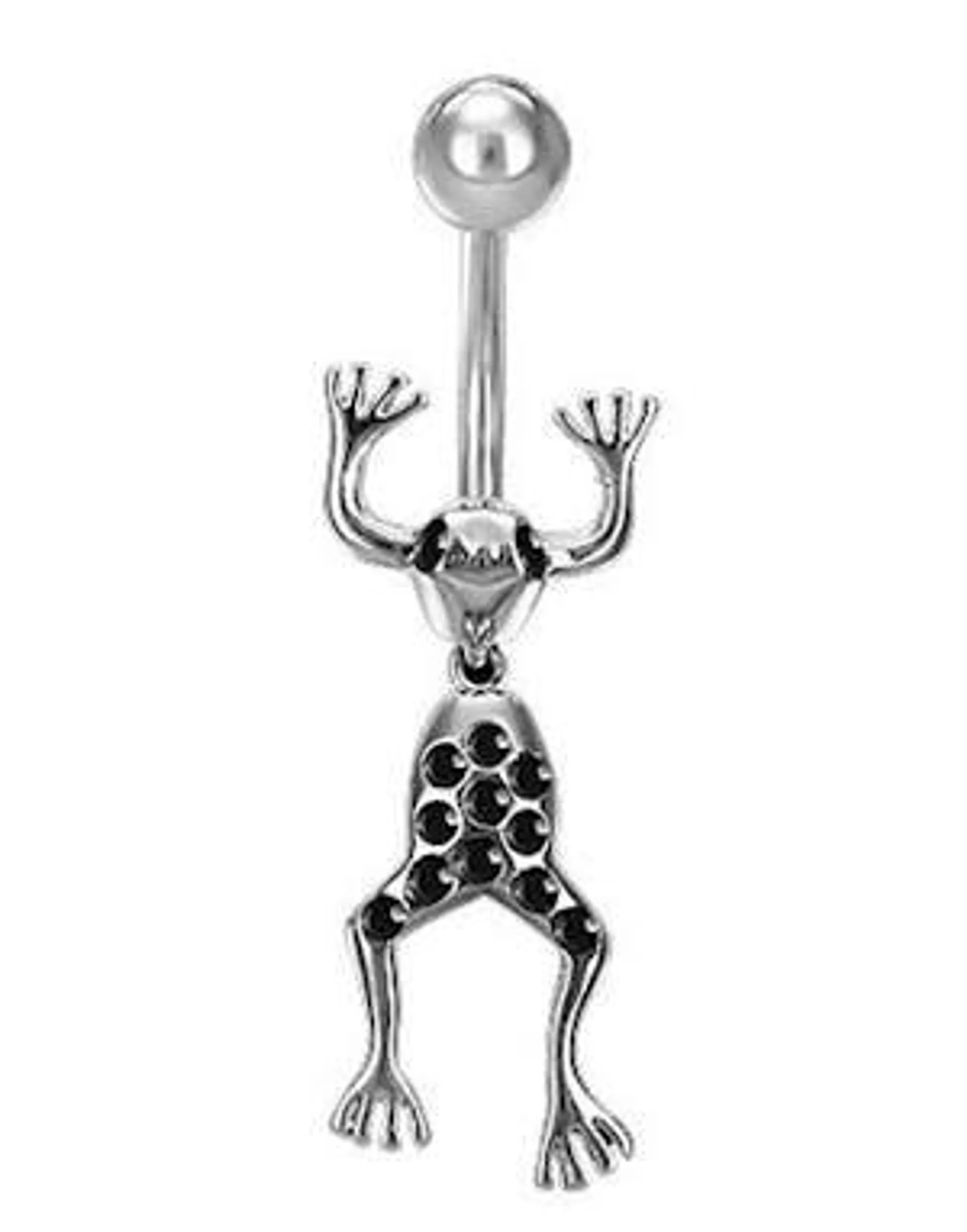 Dangling Frog - Navlepiercing med Svarte Stener