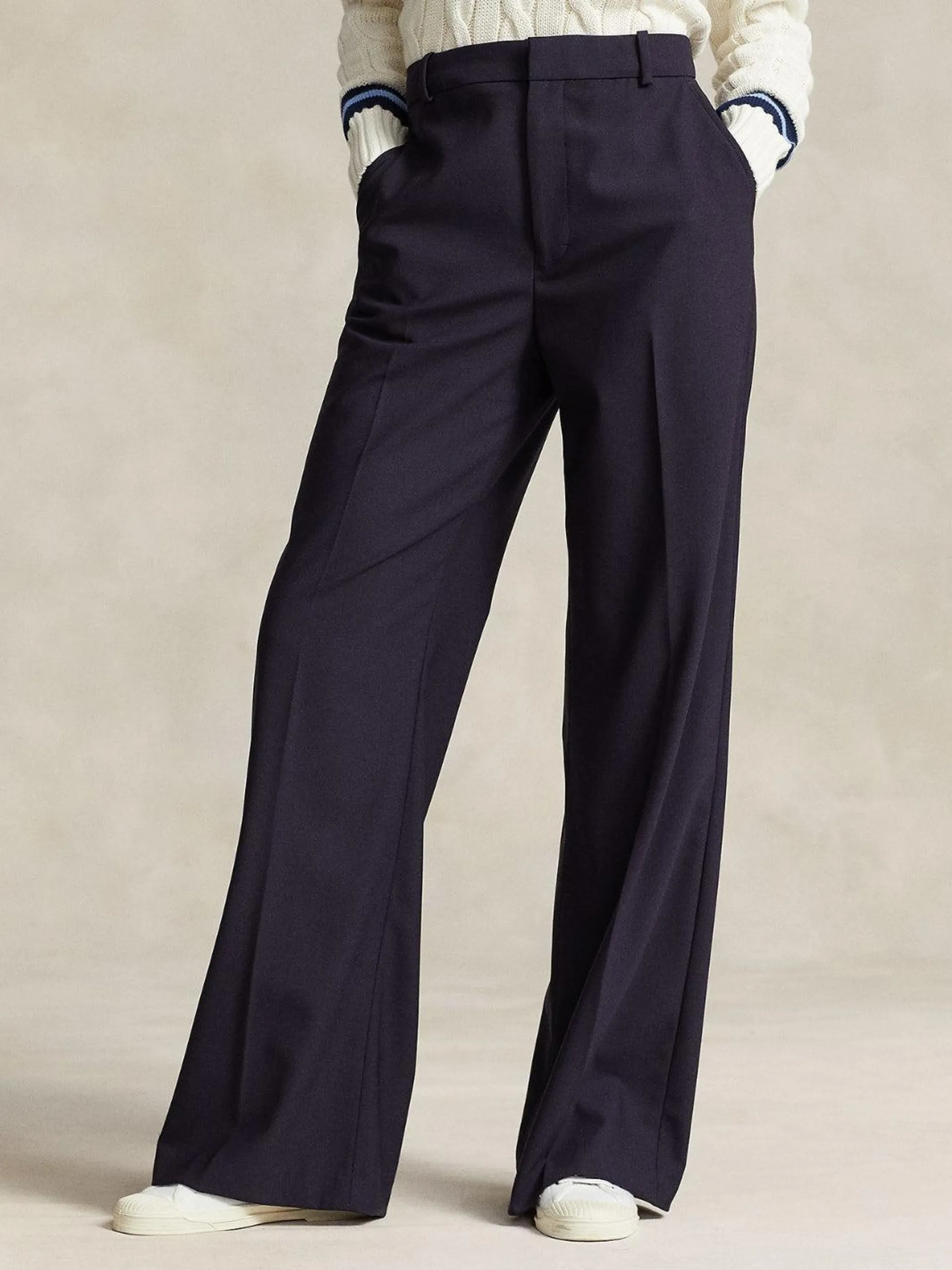 STRETCH WOOL FAILLE WIDE-LEG PANT Marine