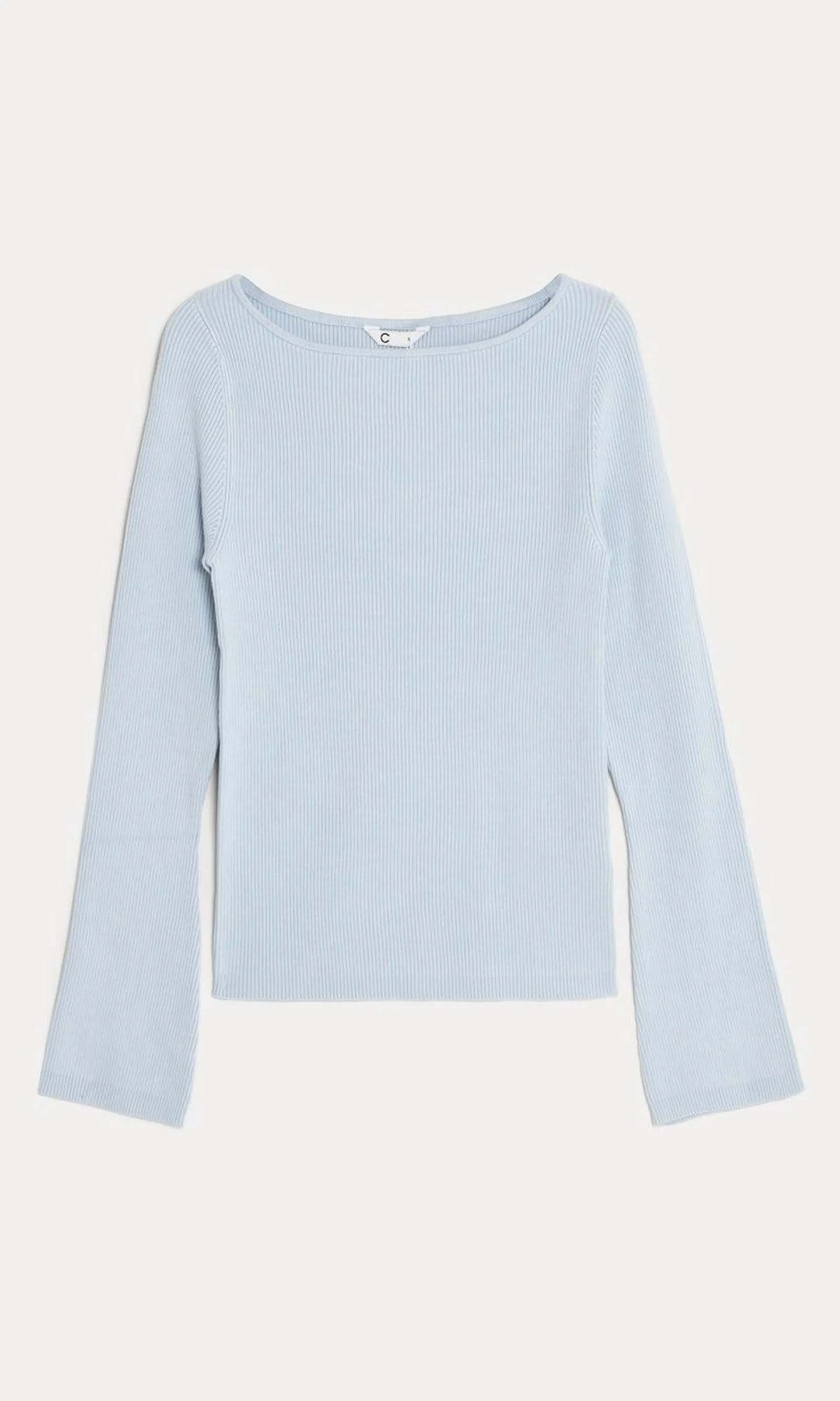 Ribbestrikket topp med boatneck