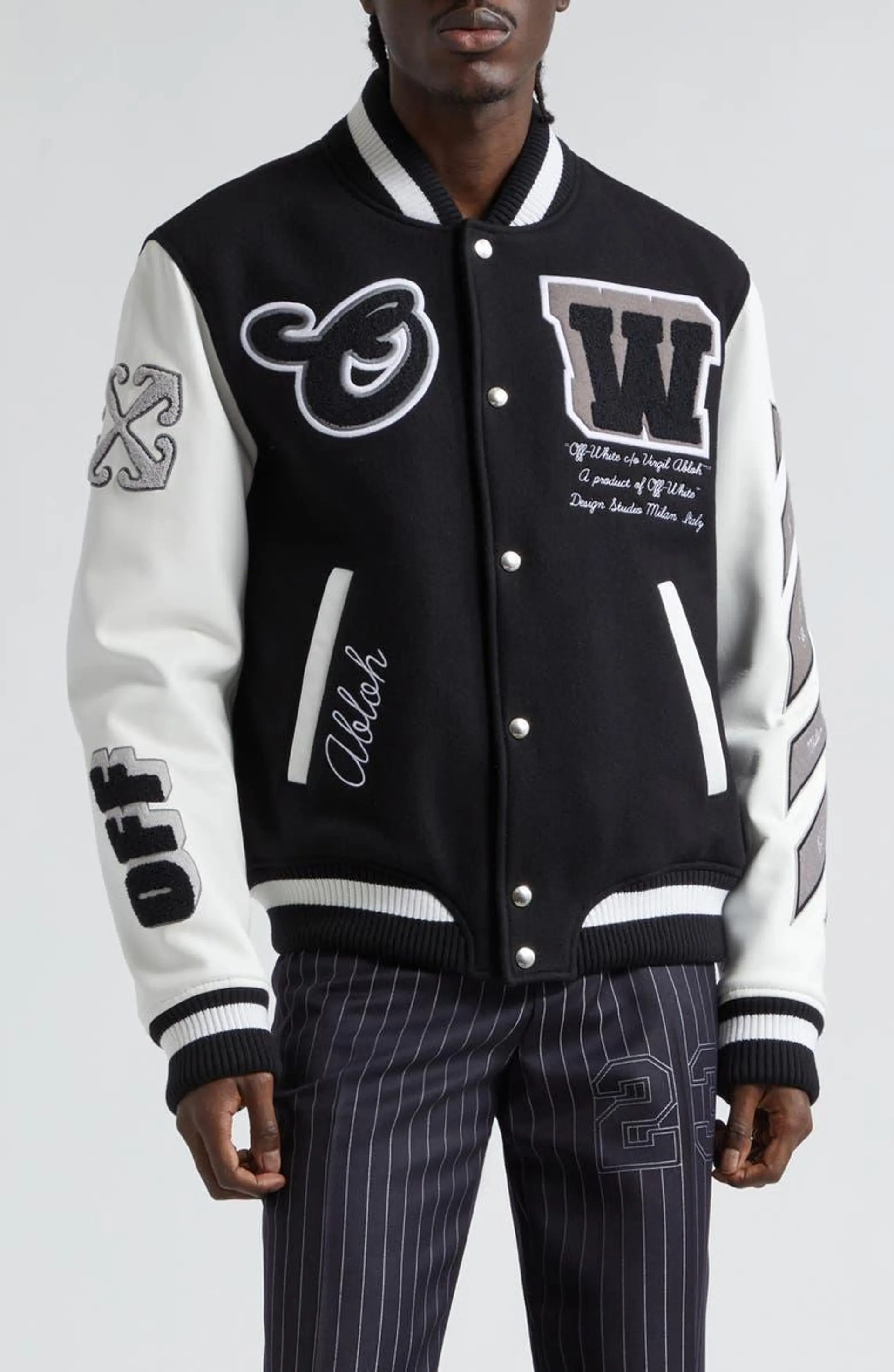 Leather & Virgin Wool Blend Varsity Jacket