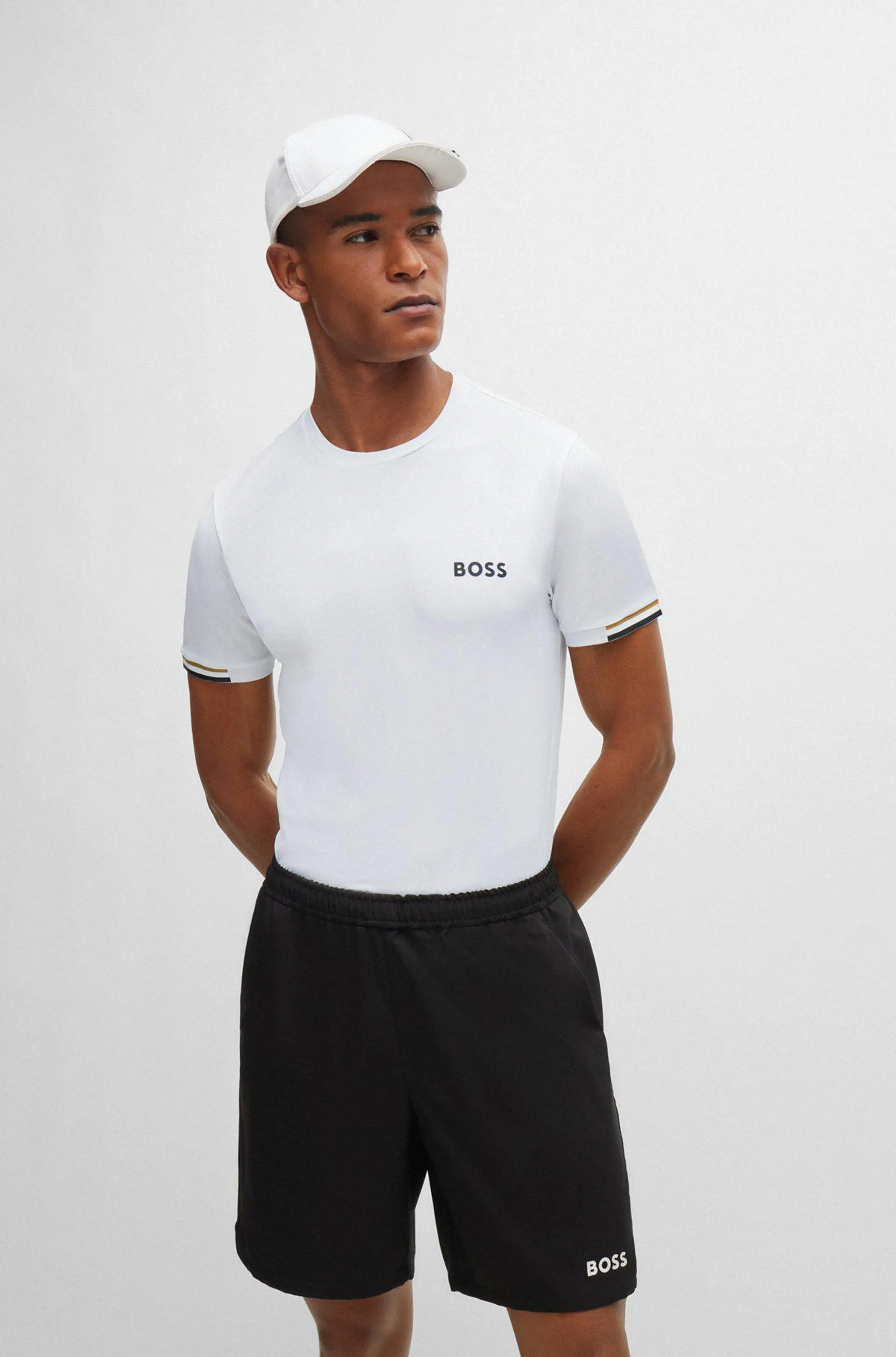 BOSS x Matteo Berrettini waffle-fabric T-shirt with signature-stripe artwork