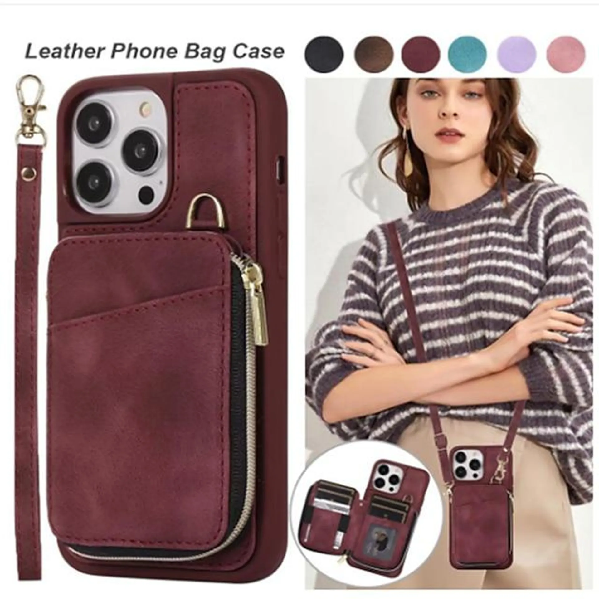 Phone Case For iPhone 15 Pro Max Plus iPhone 14 13 12 11 Pro Max X XR XS 8 7 Plus Wallet Case Zipper with Lanyard Kickstand Solid Color TPU PU Leather