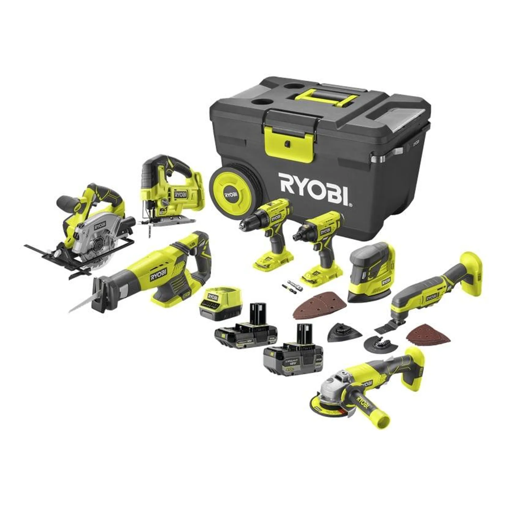 Verktøysett JUMBO KIT R18CK8-242TJ 12 deler 18 V 2 Ah + 4 Ah