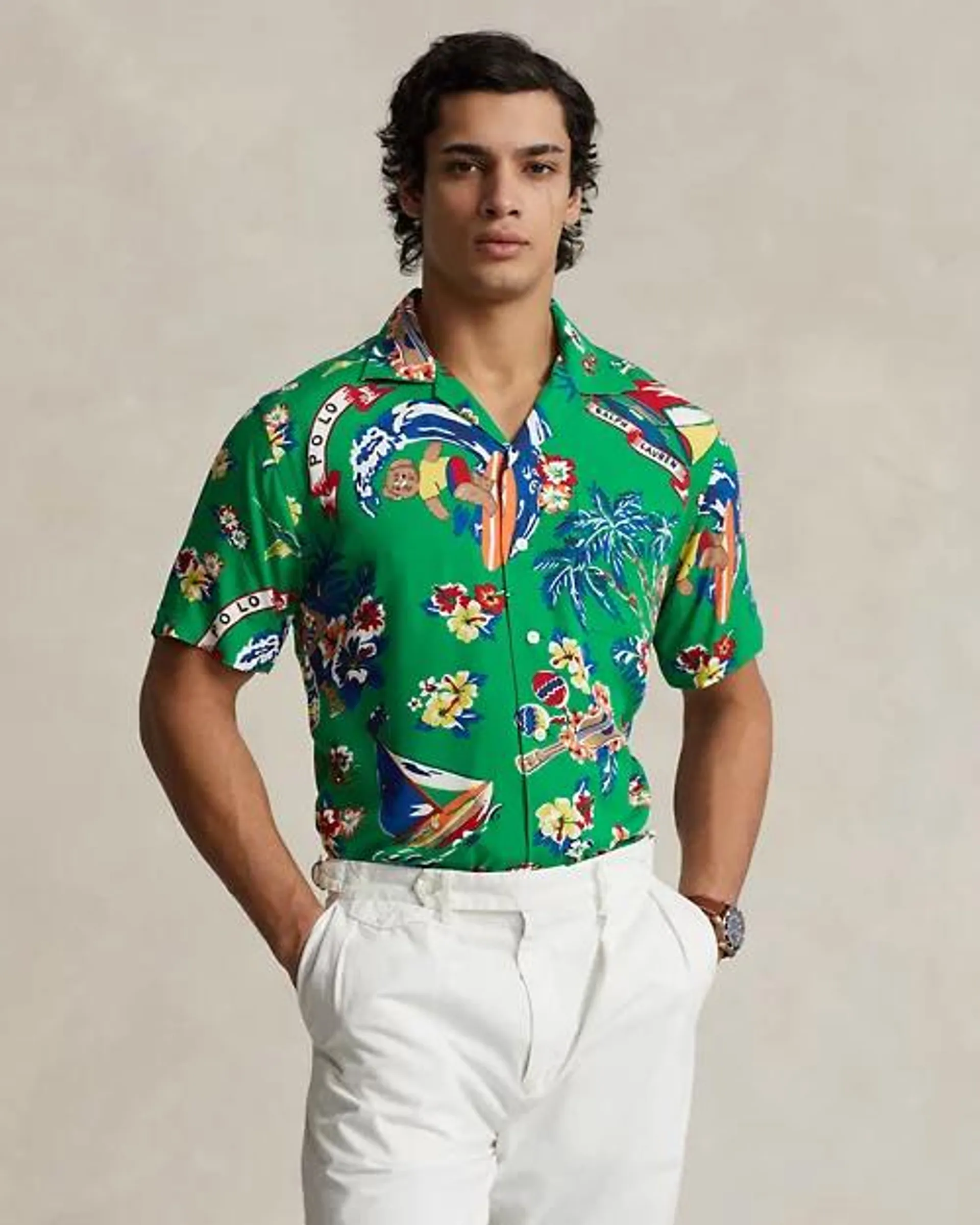 Classic Fit Polo Bear-Print Camp Shirt