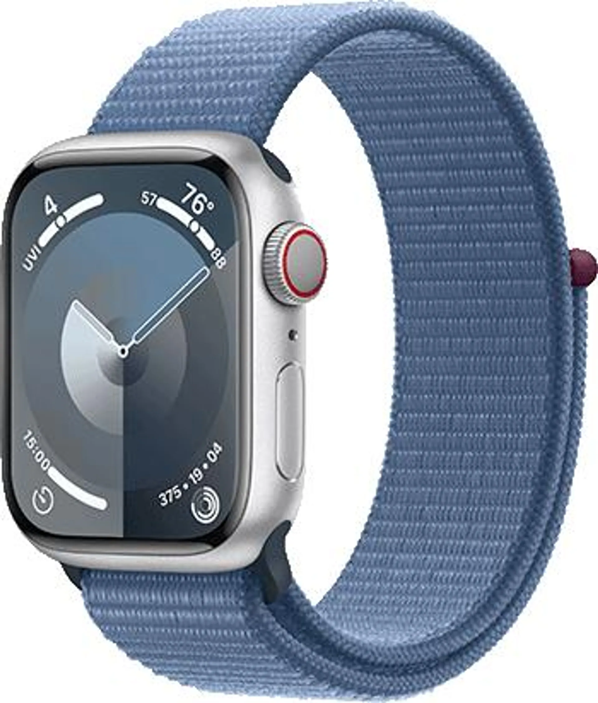Apple Watch Series 9 Aluminium med Sport Loop Sølv med Vinterblå Loop, 45 mm