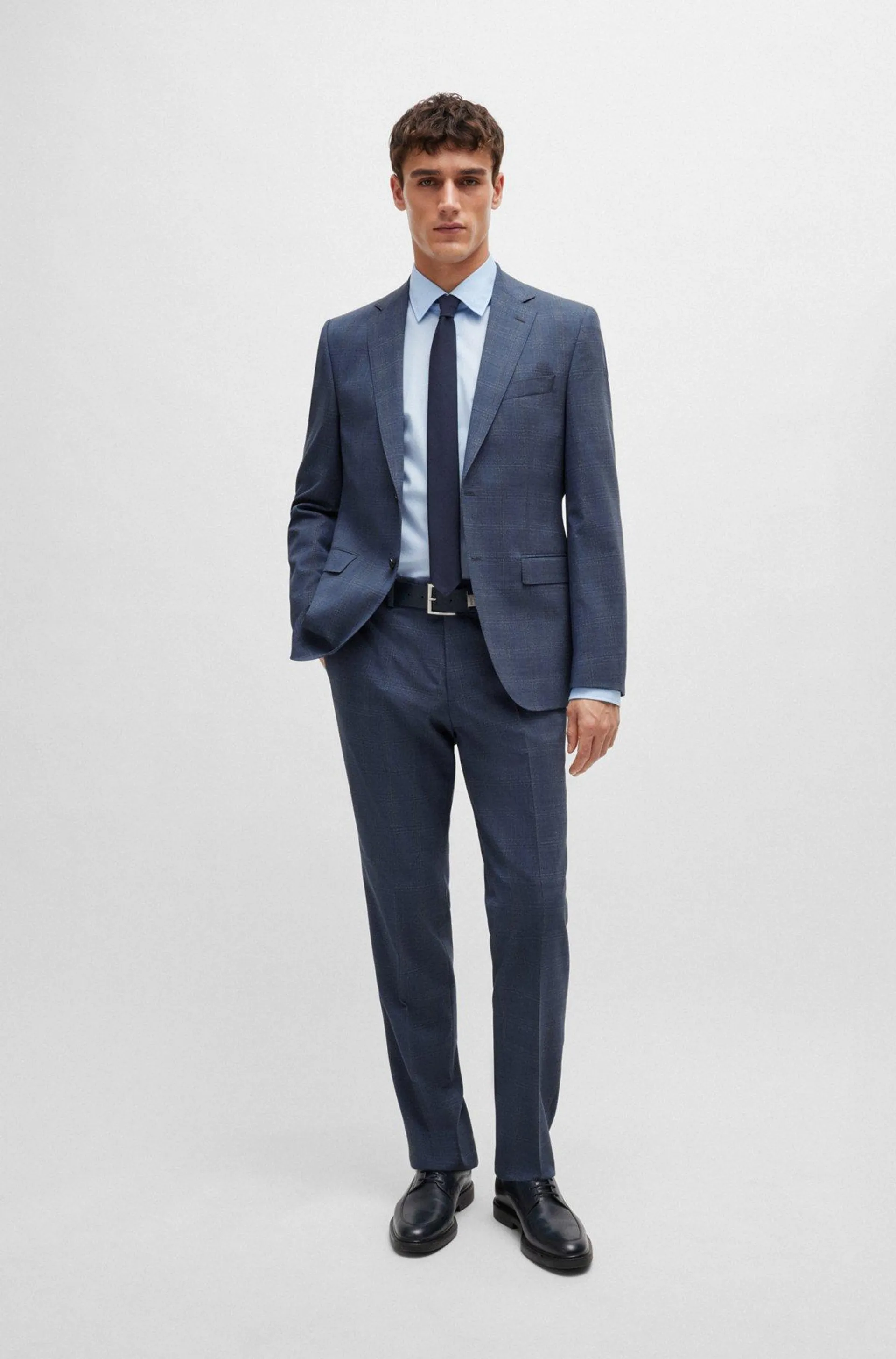 Regular-fit suit in checked stretch virgin wool