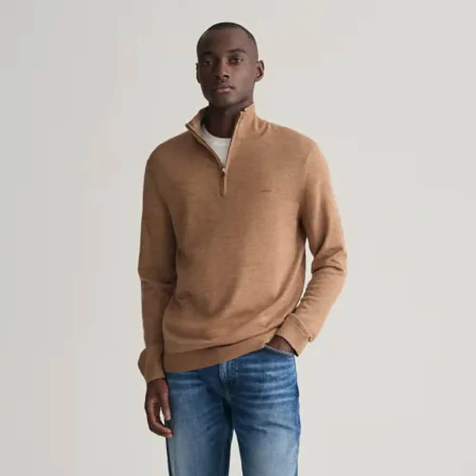 Merino Wool Half Zip - Camel