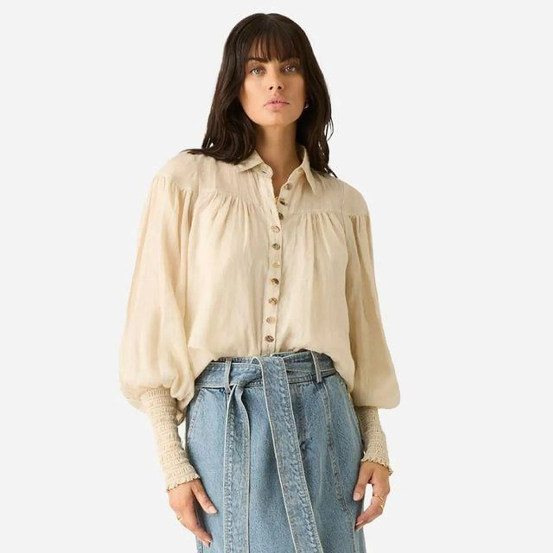 Wrangler Shirred Blouse - Almond