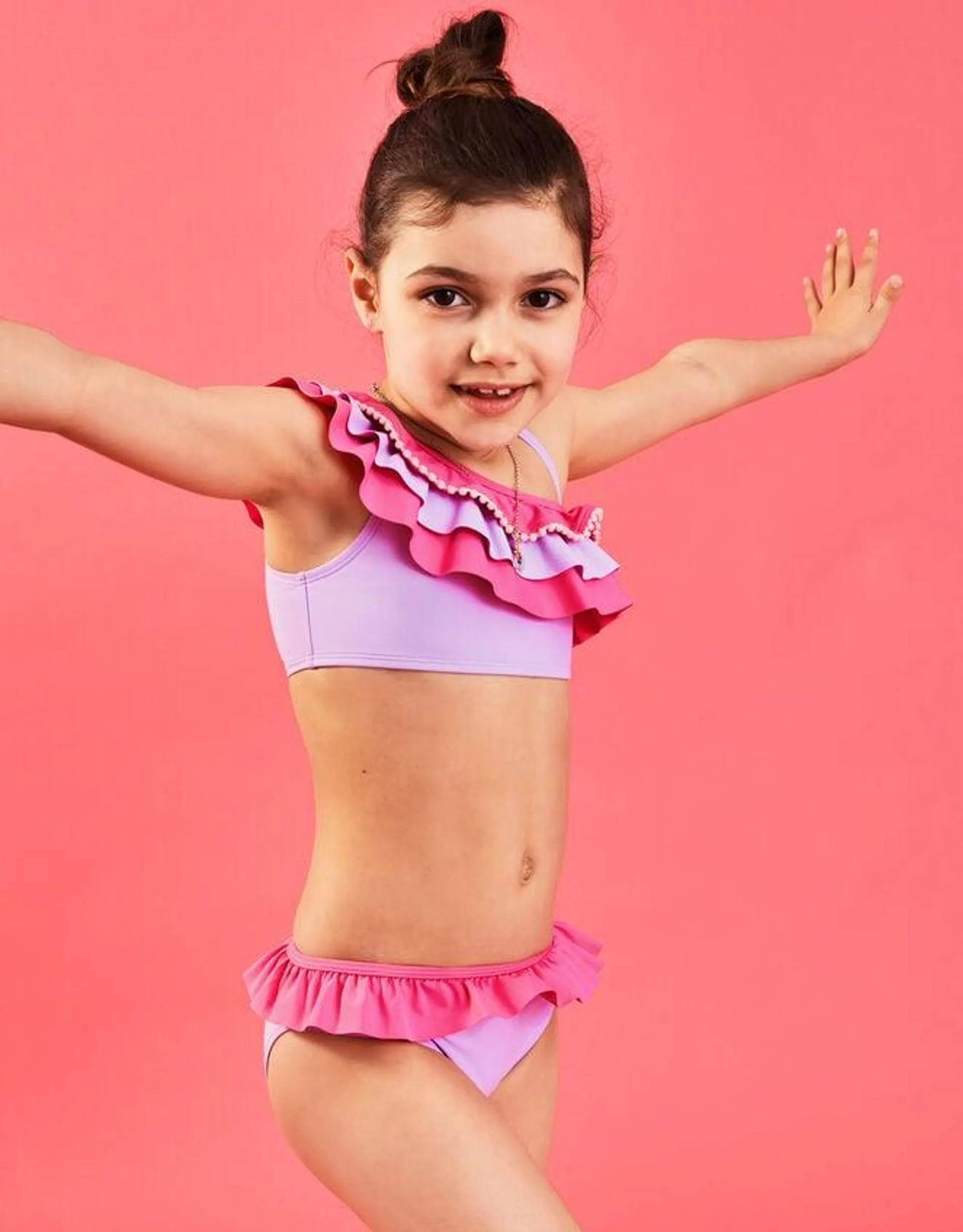 Girls Pom-Pom Frill Bikini Set Multi