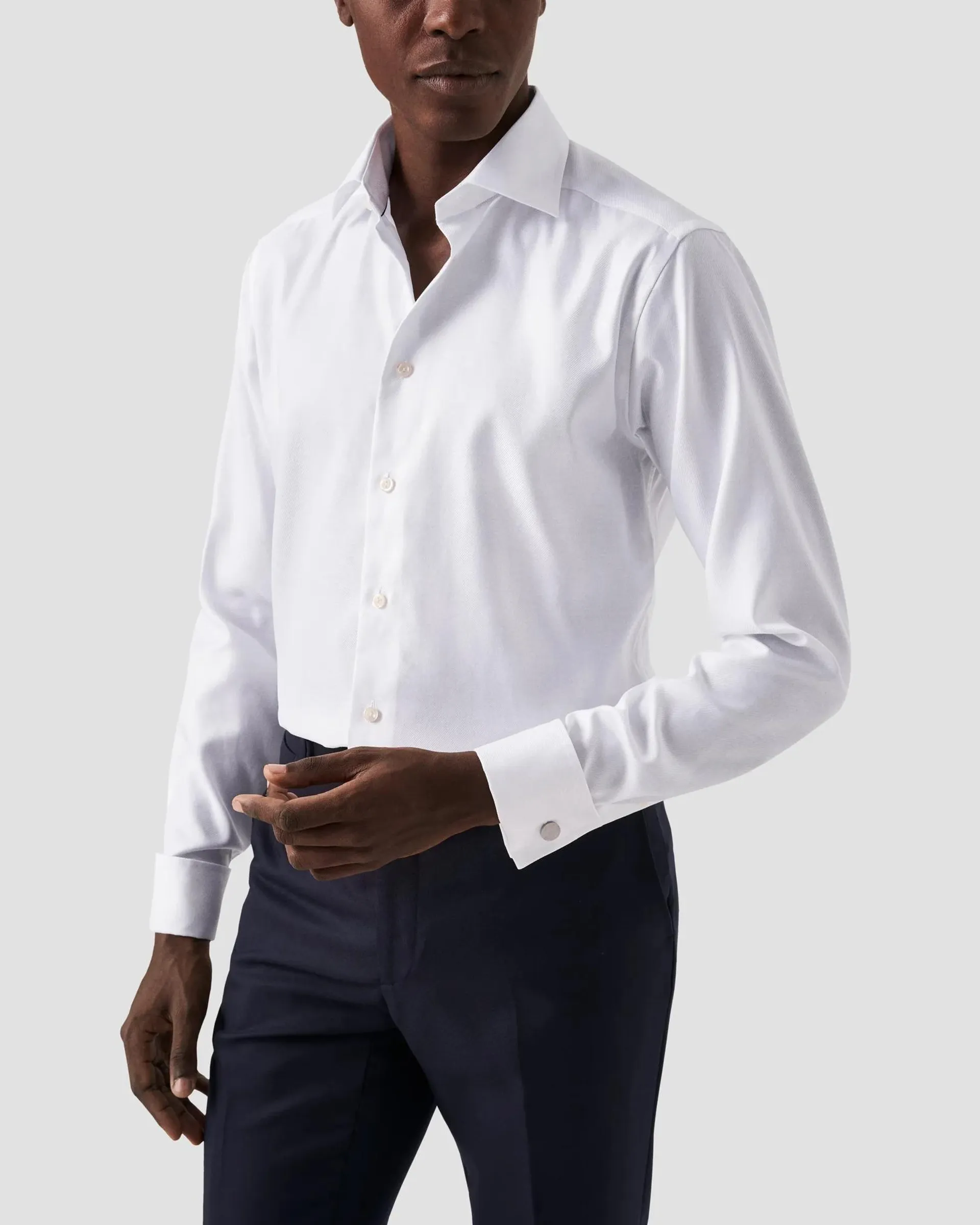 White Textured Twill Shirt – French Cuffs