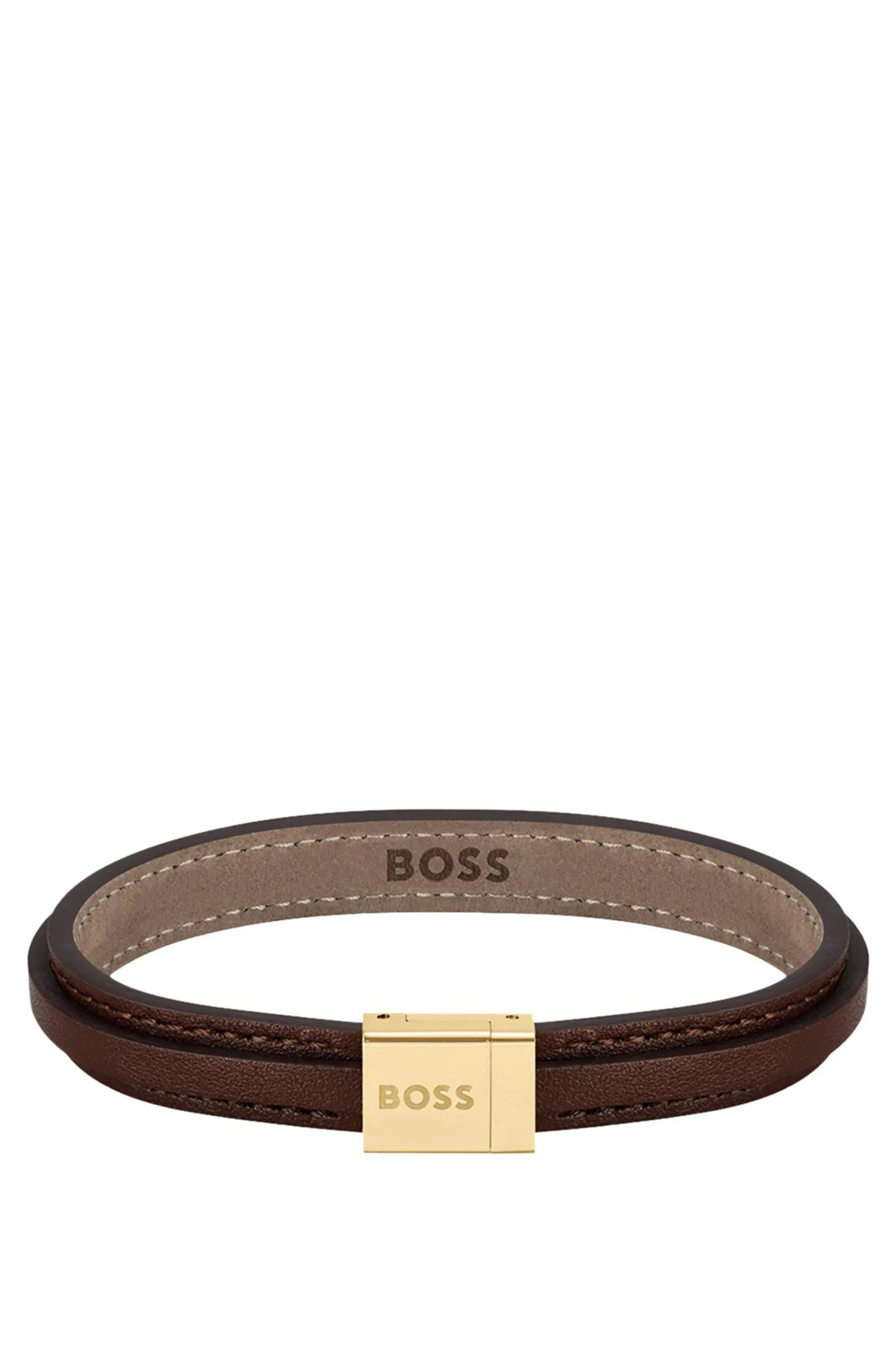 Double-layered leather cuff with logo-detail closure: medium