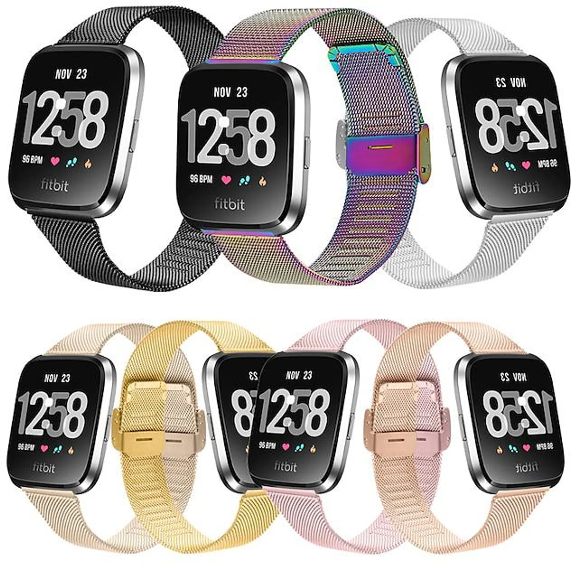 1 pcs Reim til Smartklokke til Fitbit Versa 2 / Versa / Versa Lite Rustfritt stål Smartklokke Stropp Milanesisk rem Erstatning Armbånd