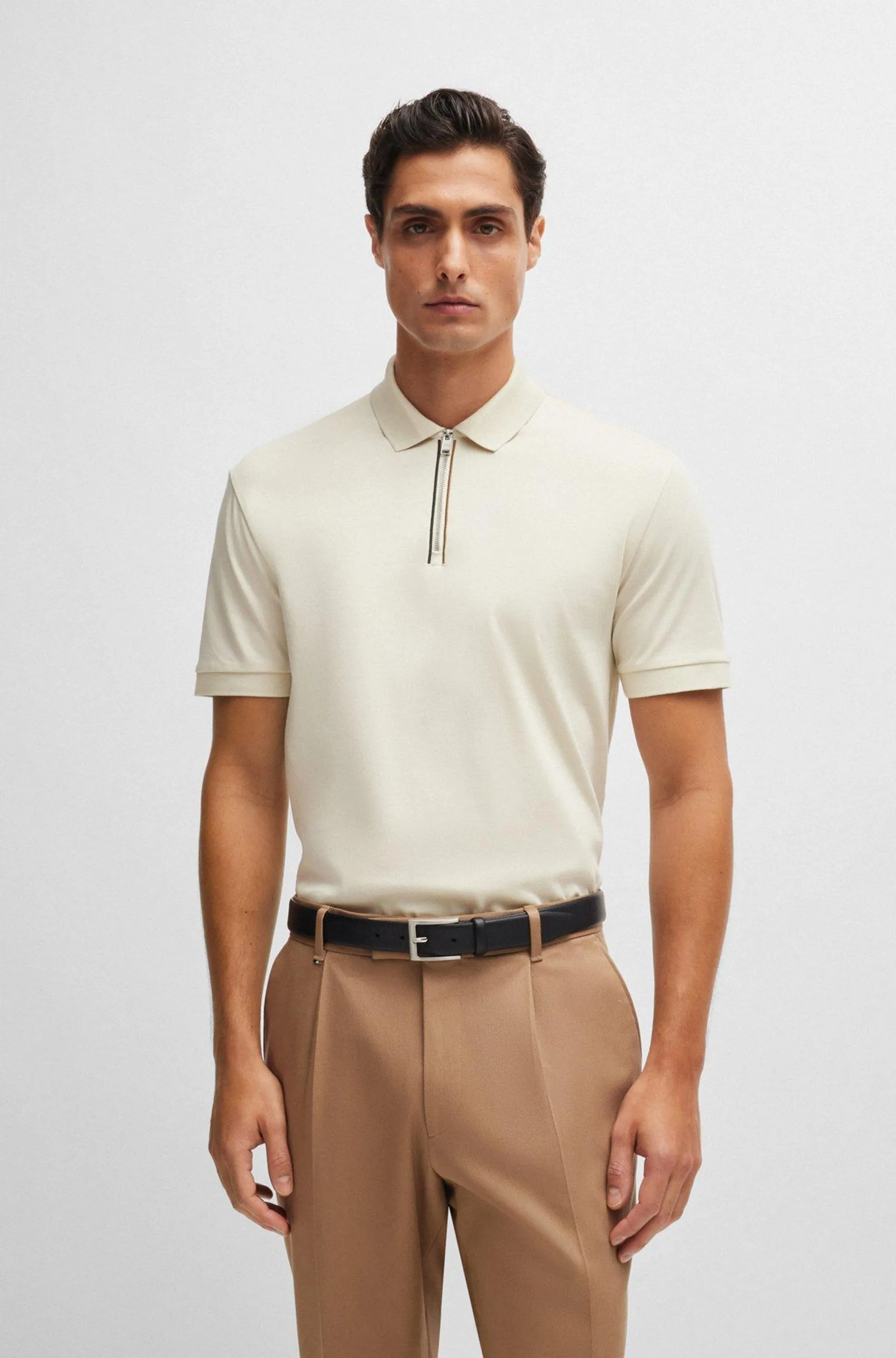 Mercerised-cotton slim-fit polo shirt with zip placket