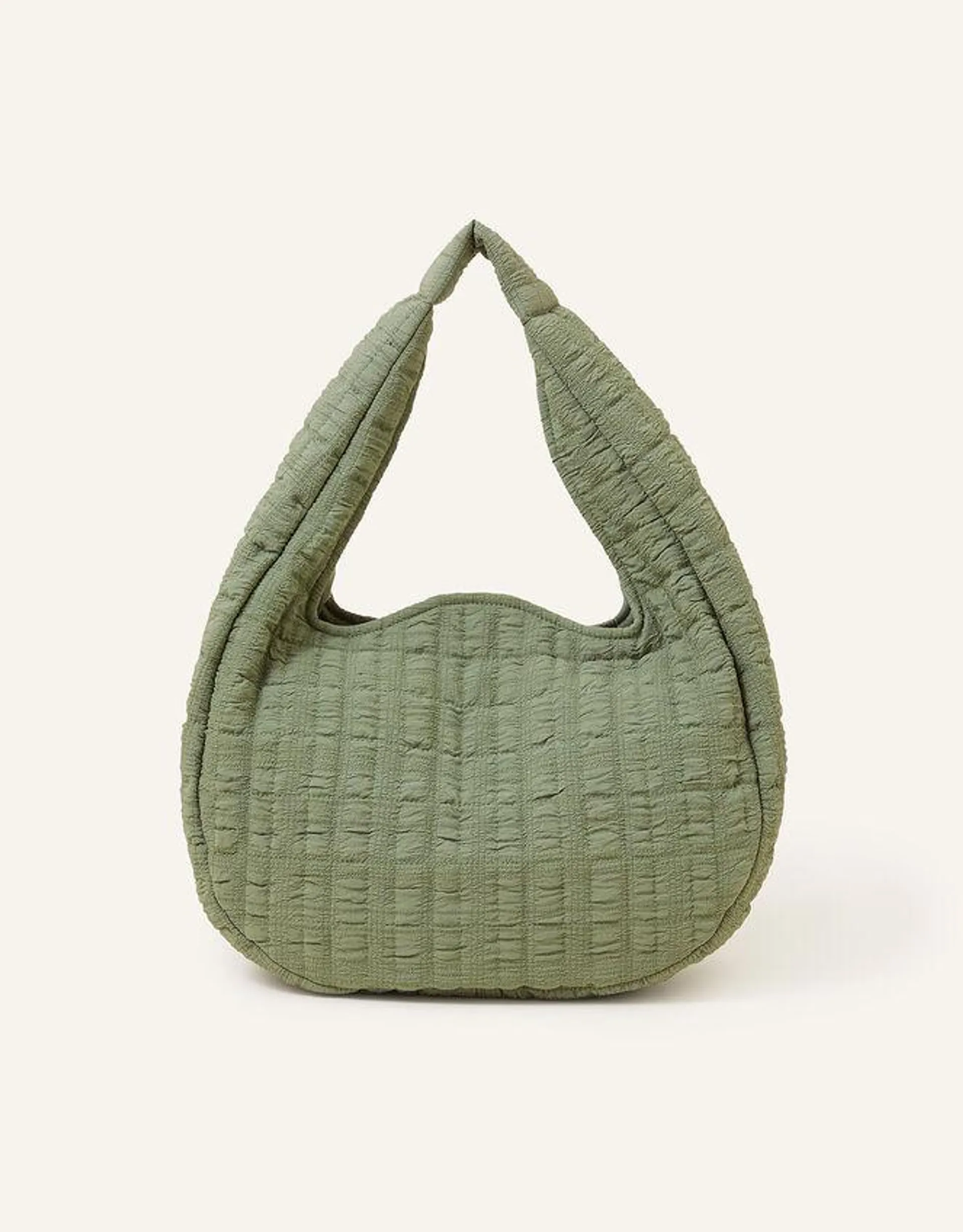 Seersucker Slouch Shoulder Bag Green