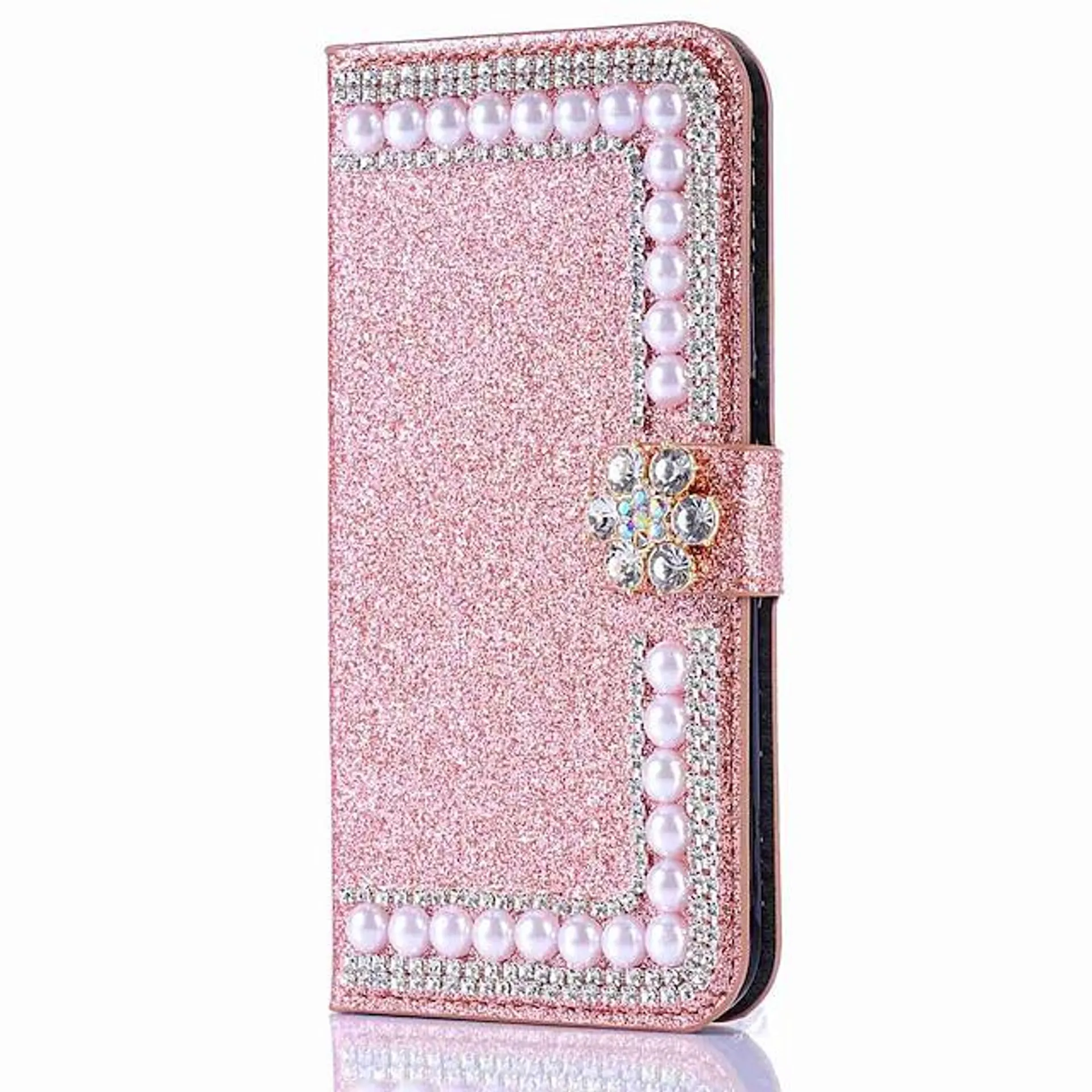 Phone Case For iPhone 15 Pro Max Plus iPhone 14 Pro Max Plus 13 12 11 Mini X XR XS 8 7 Wallet Case with Stand Flip Magnetic Flip Solid Colored Hard Rhinestone PU Leather