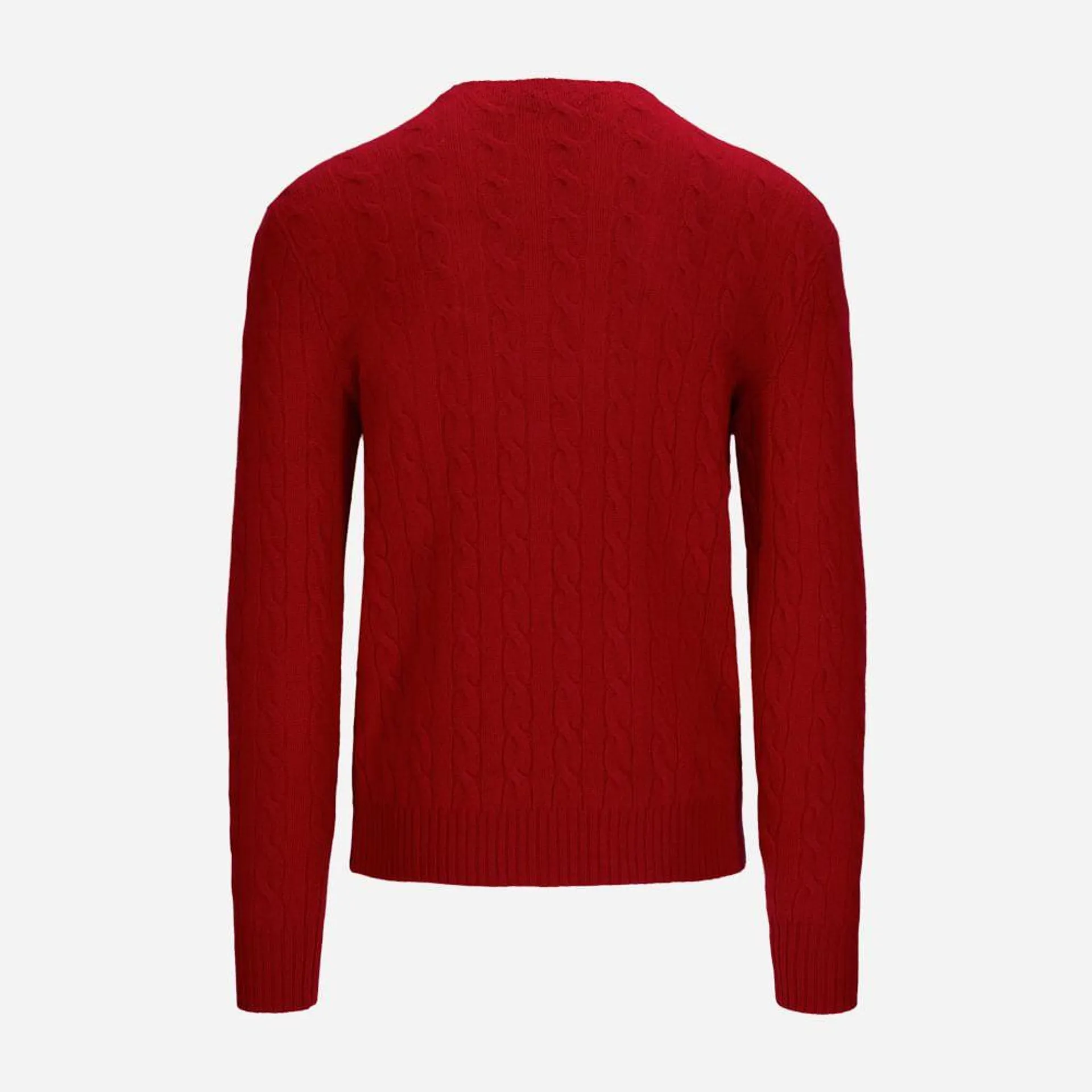 Cable Knit Wool Cashmere Crewneck - Park Ave Red