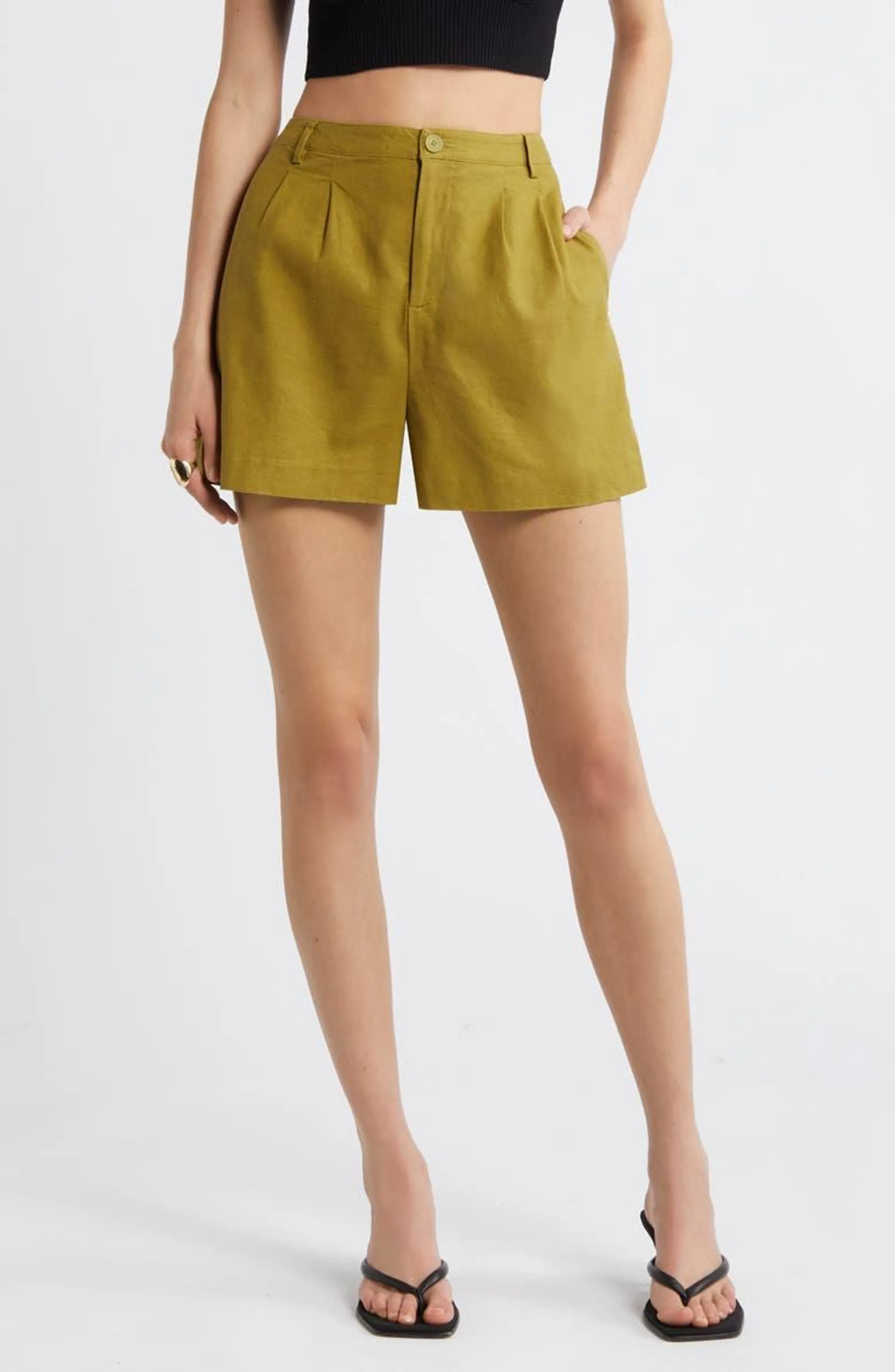 High Waist Linen Blend Shorts