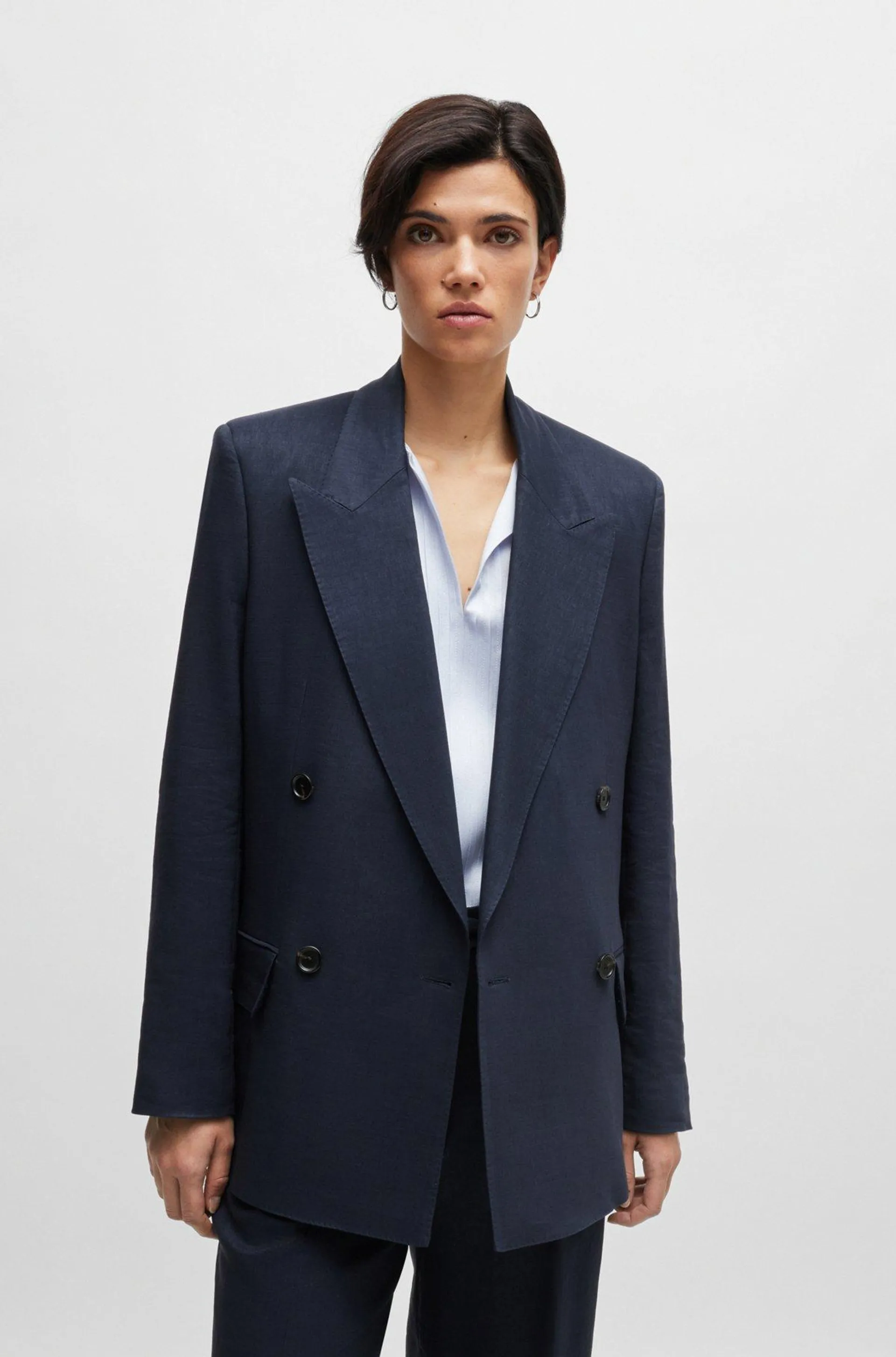 Relaxed-fit blazer in stretch wool and linen