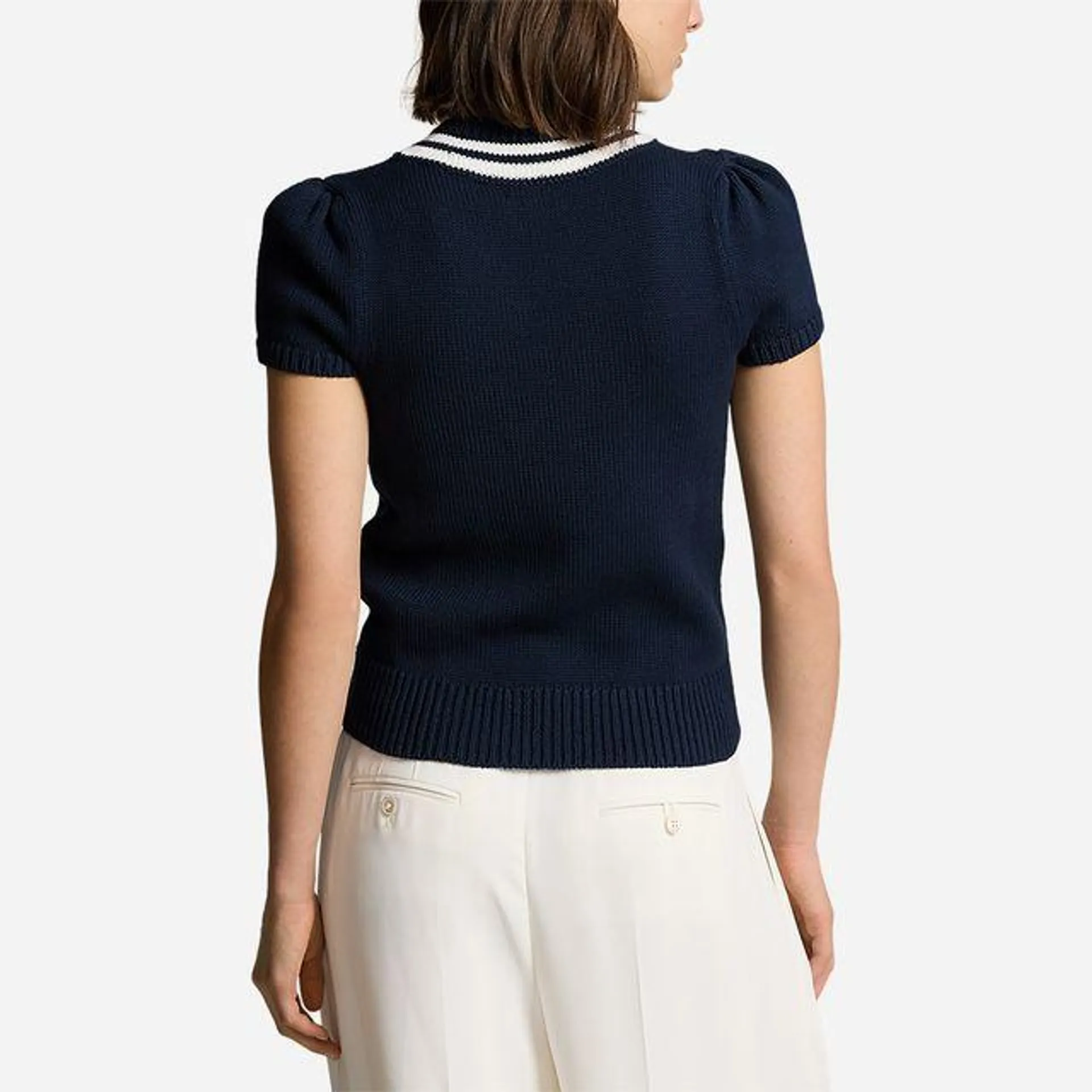 Short-Sleeve Cotton Cricket - Sweater - Hunter Navy/Cricket Cream