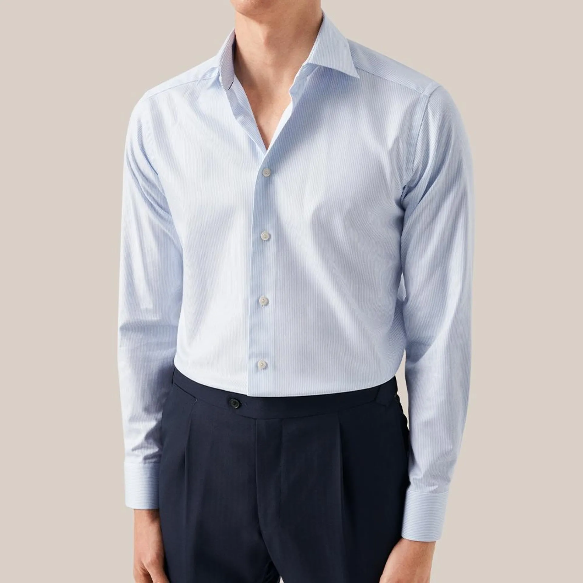 Contemporary Cotton-Tencel Shirt - Light Blue Striped