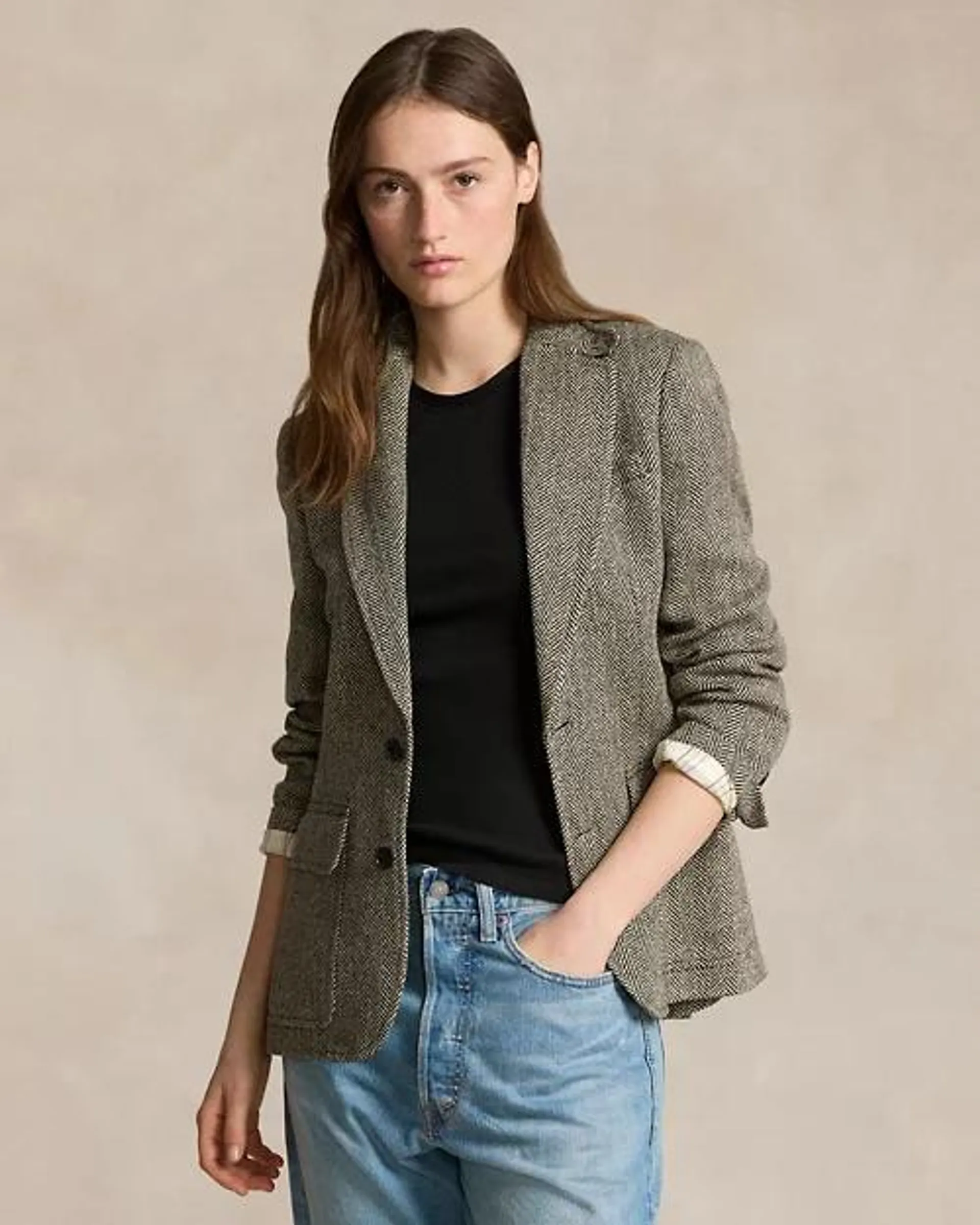 Herringbone Linen-Blend Blazer