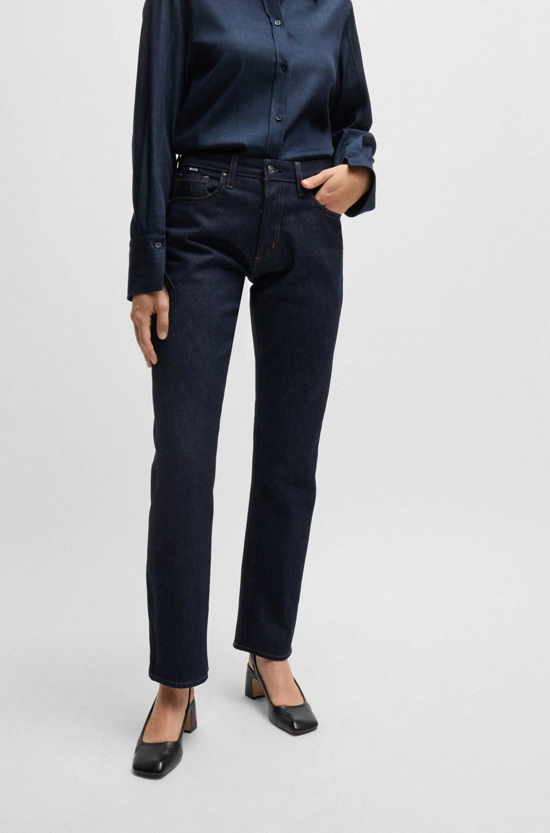 Straight-fit jeans in raw-blue comfort-stretch denim