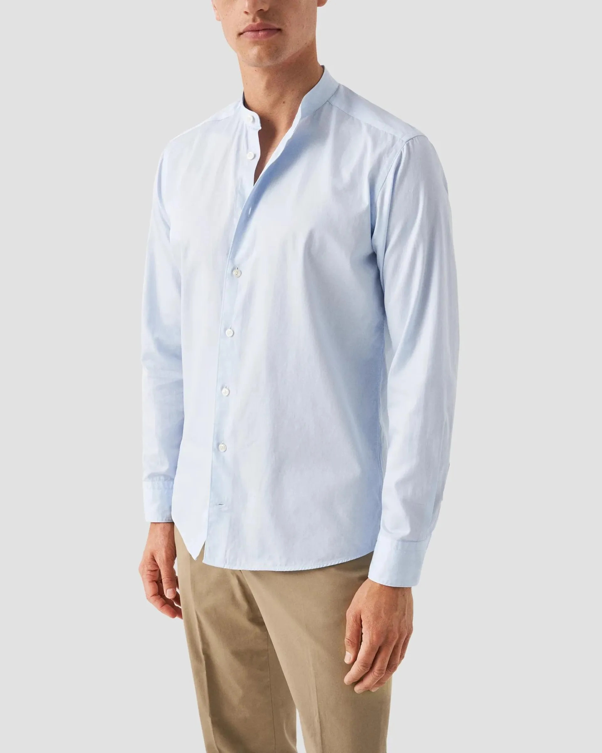 Light blue Solid Twill Band Collar Shirt