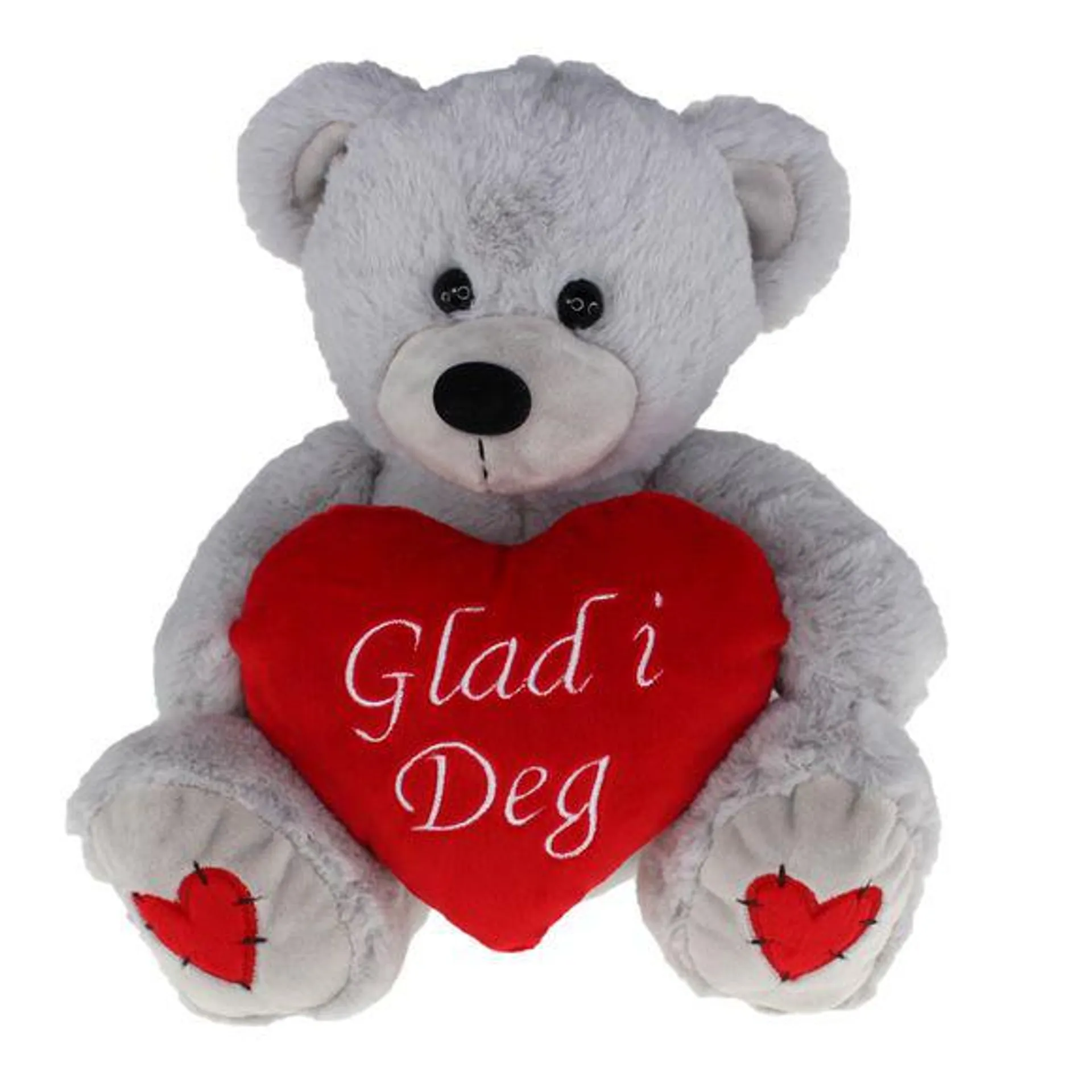 Bamse Grå m/Hjerte Sittende 23 Cm "Glad I Deg"